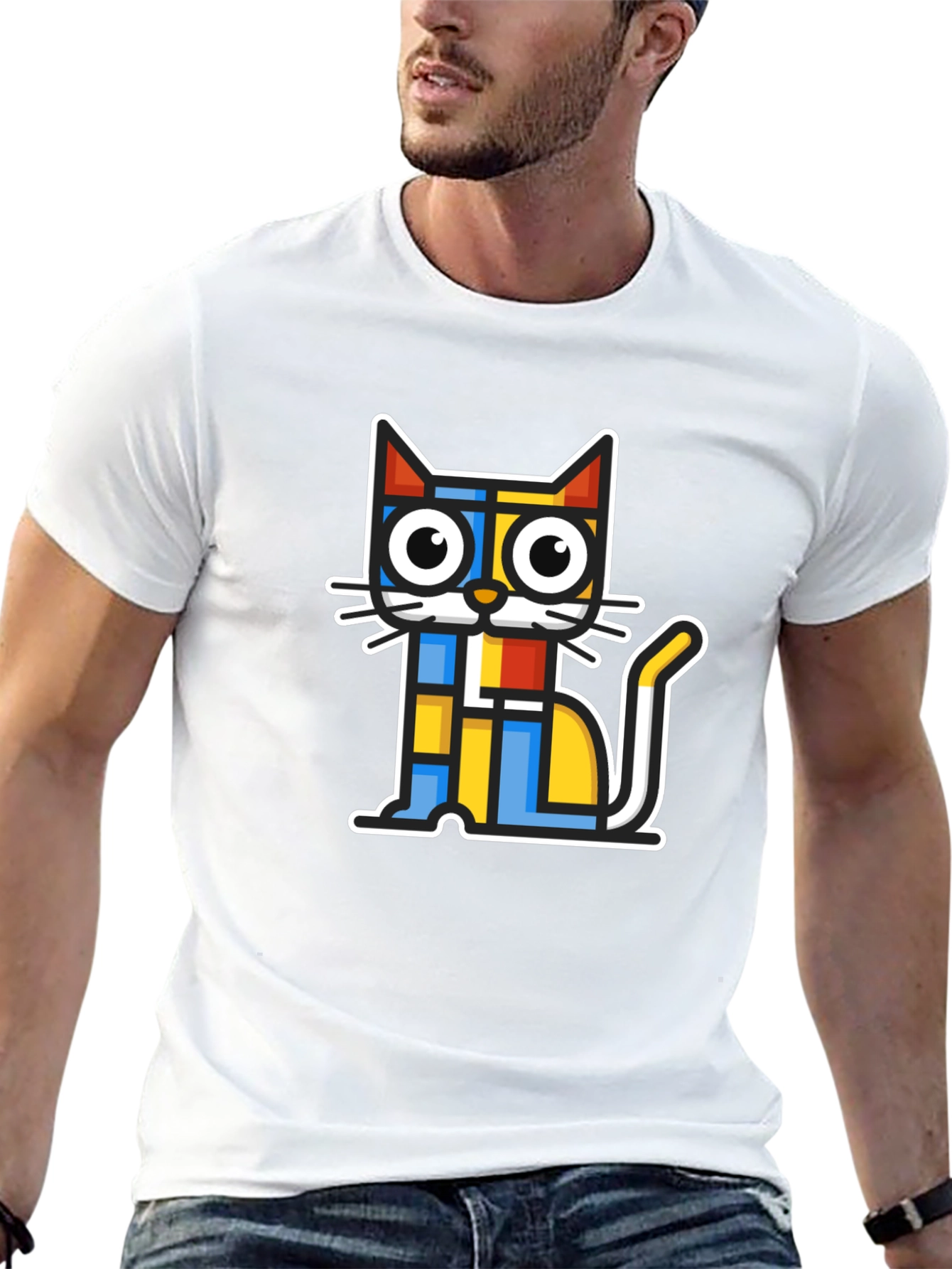 Modern Art Cat Graphic T-Shirt - Black