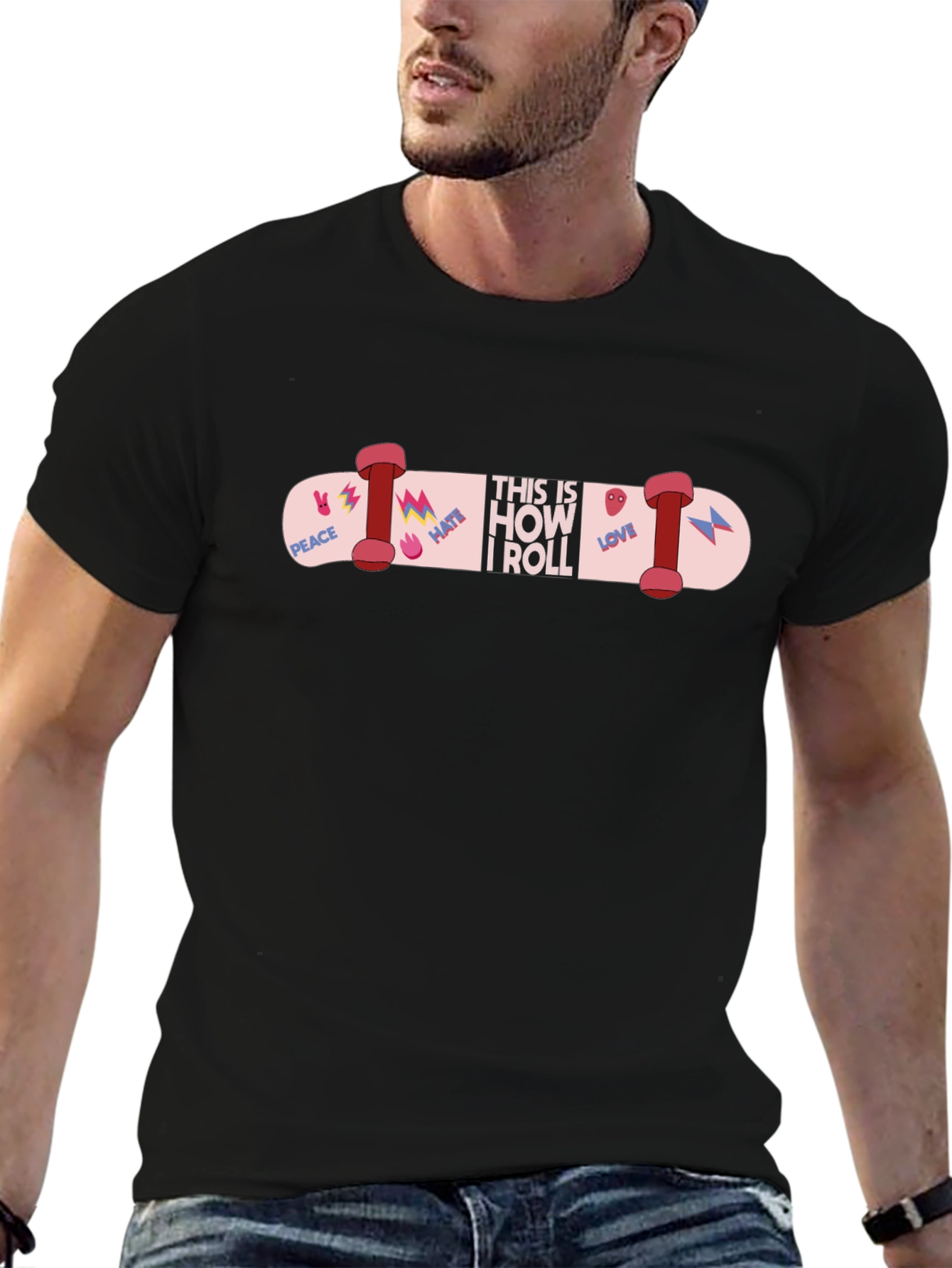 Skateboard Graphic T-Shirt - Peace Love Skate!