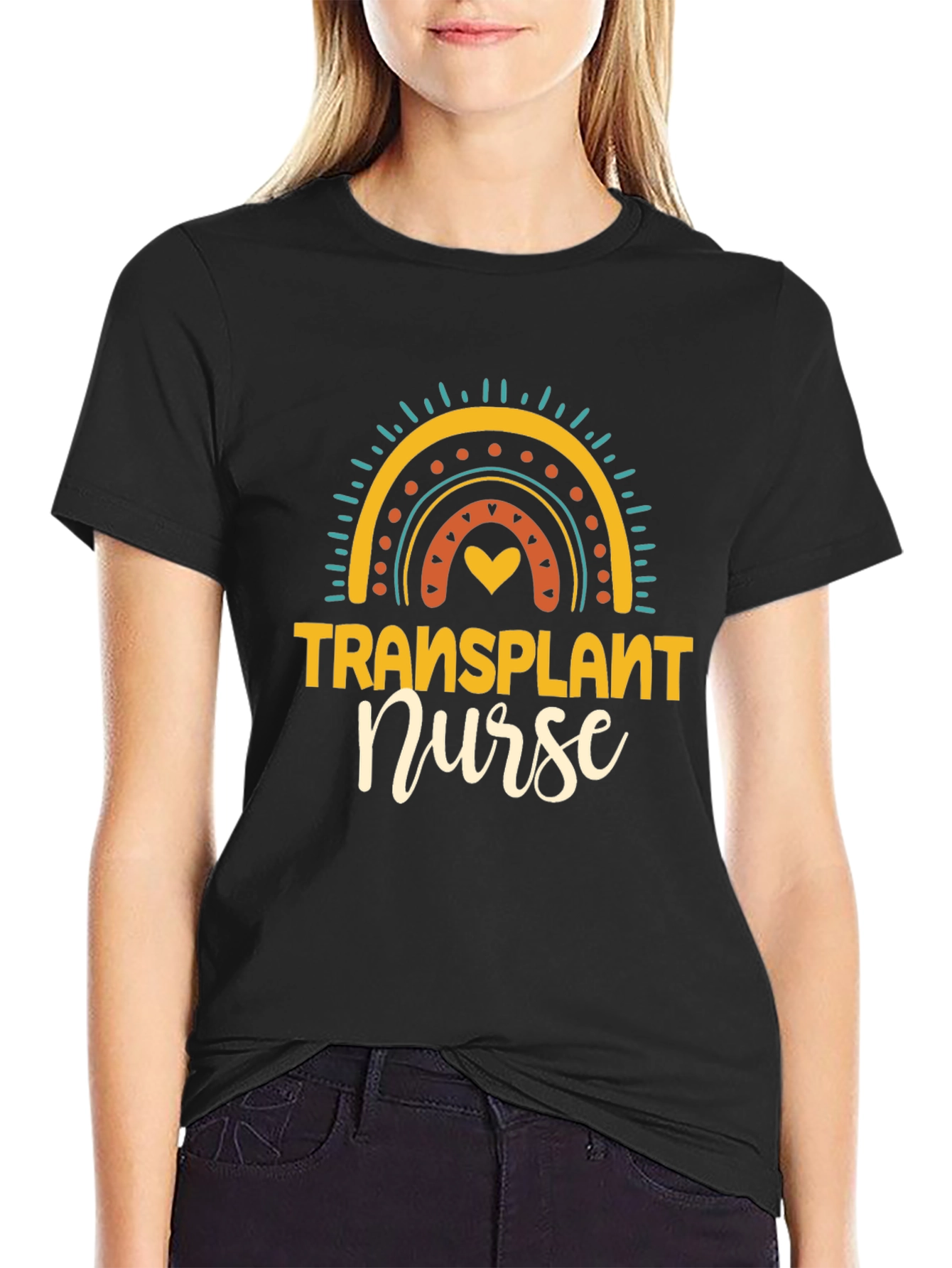 Transplant Nurse Graphic T-Shirt Rainbow Design