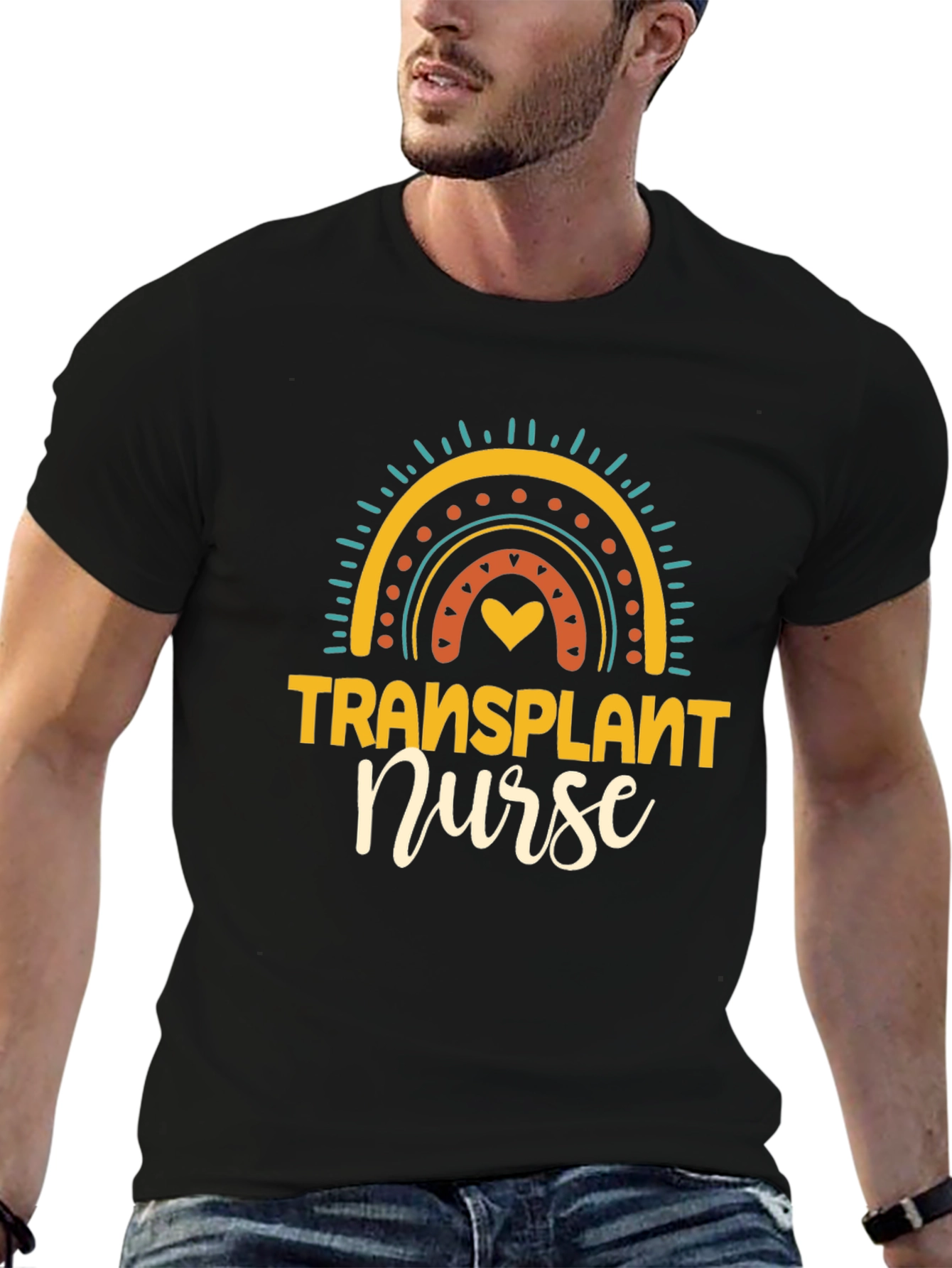 Transplant Nurse Graphic T-Shirt Rainbow Design