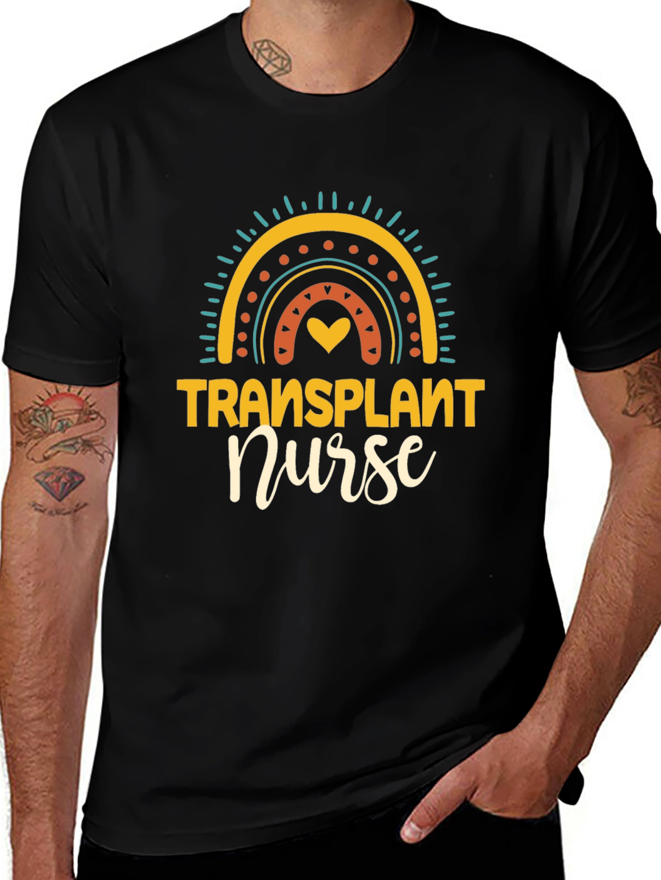 Transplant Nurse Graphic T-Shirt Rainbow Design