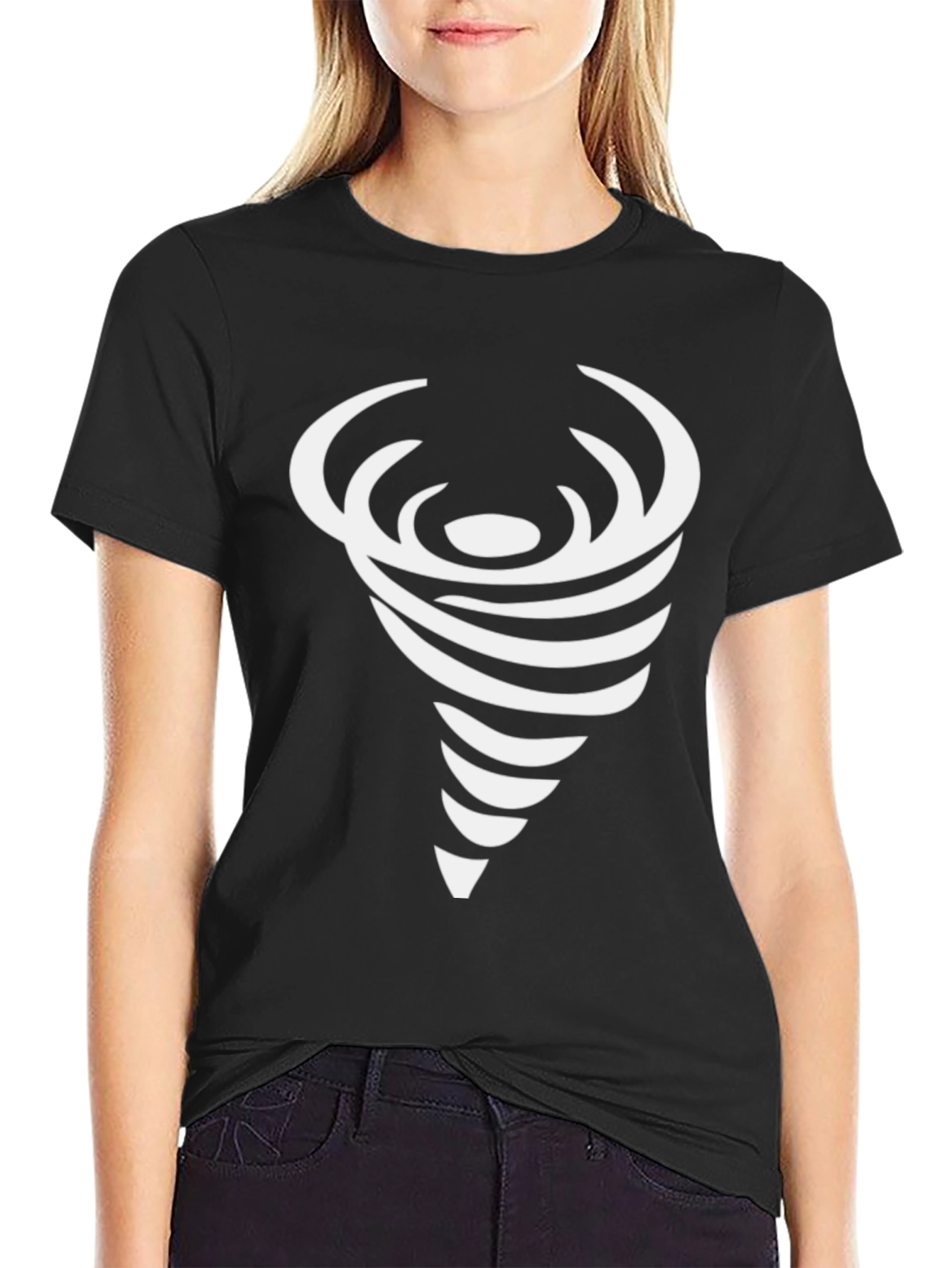 Black T-Shirt with White Vortex Design