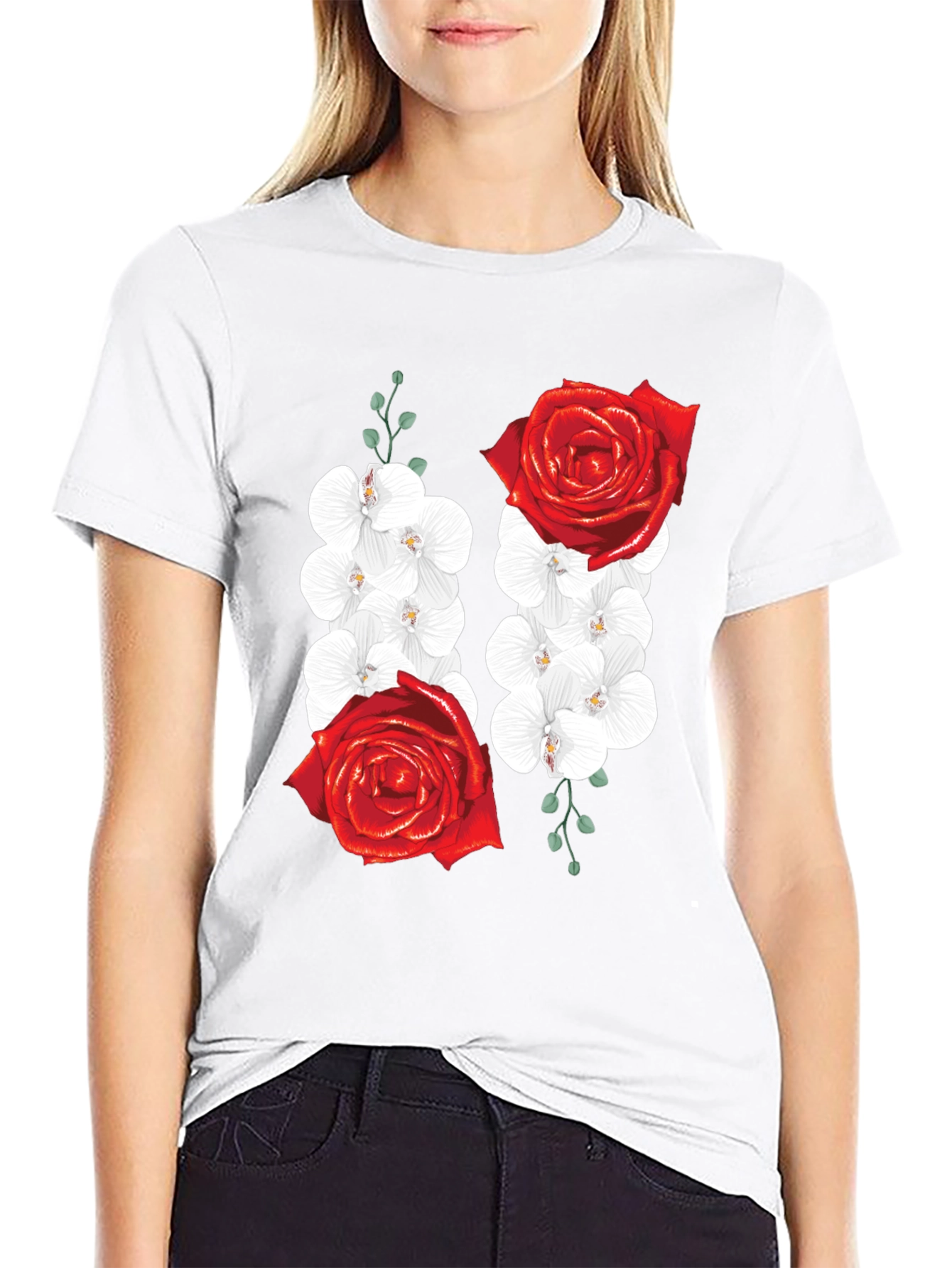 Floral Rose and Orchid Graphic Tee