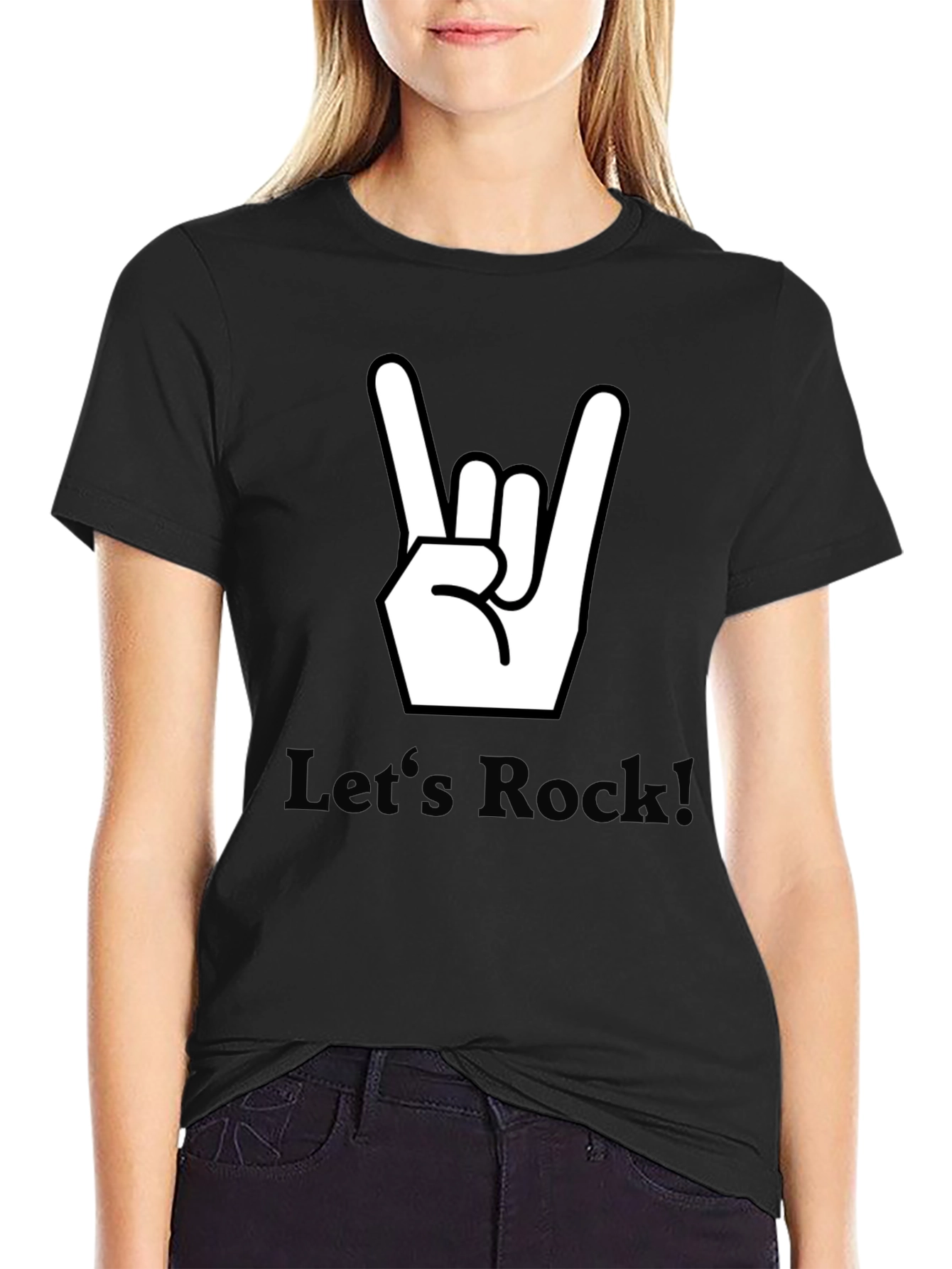 Lets Rock Graphic Tee - Black Cotton T-Shirt