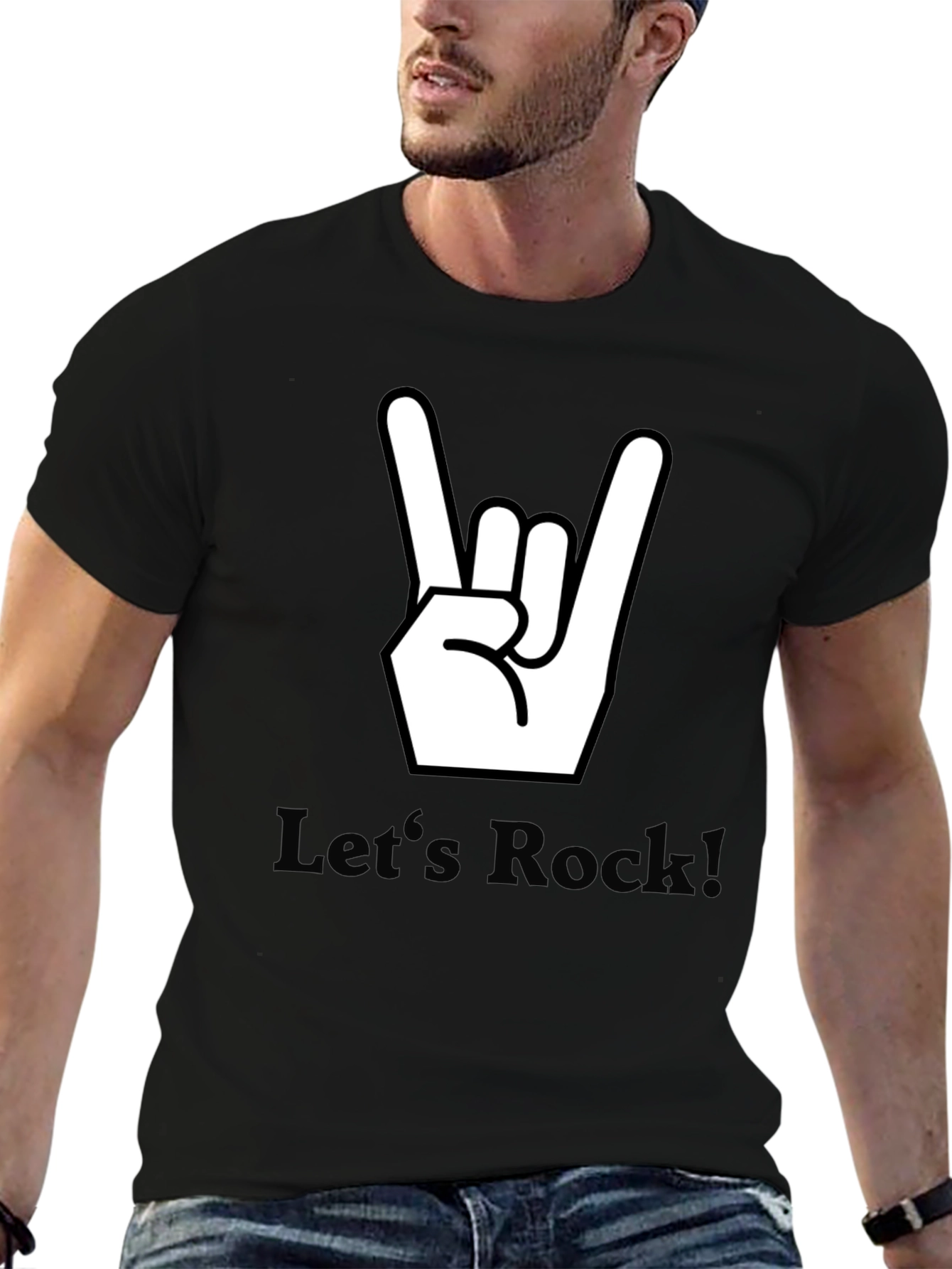 Lets Rock Graphic Tee - Black Cotton T-Shirt