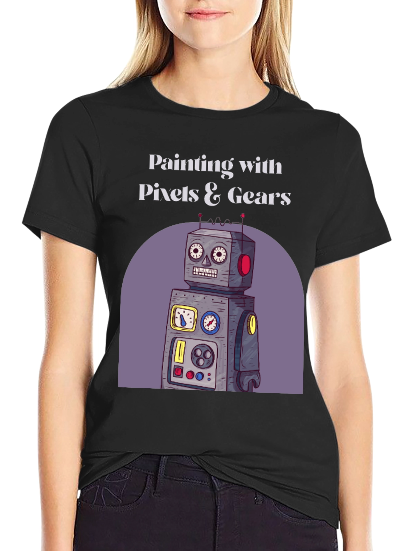 Painting with Pixels & Gears Black T-Shirt