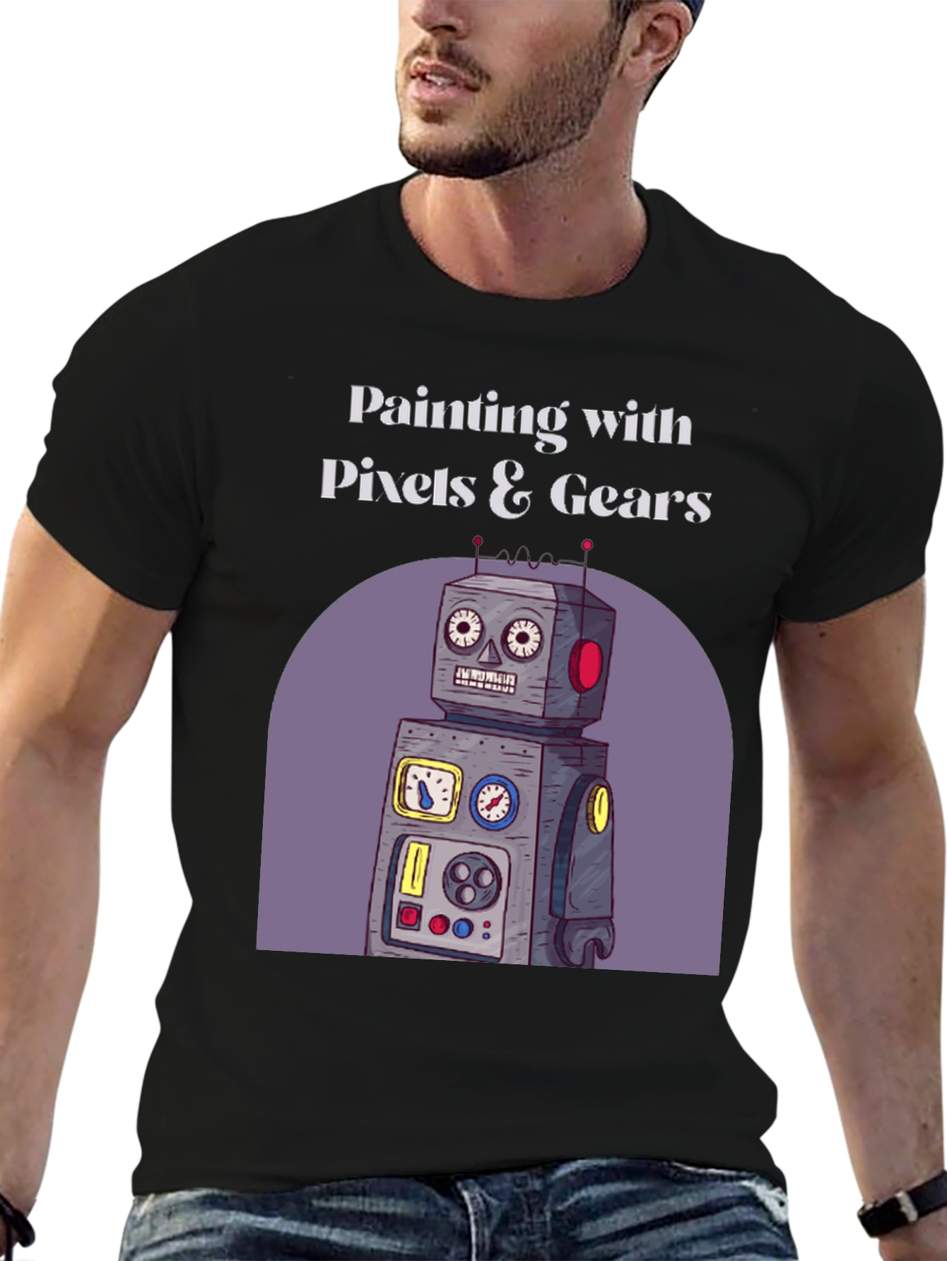 Painting with Pixels & Gears Black T-Shirt