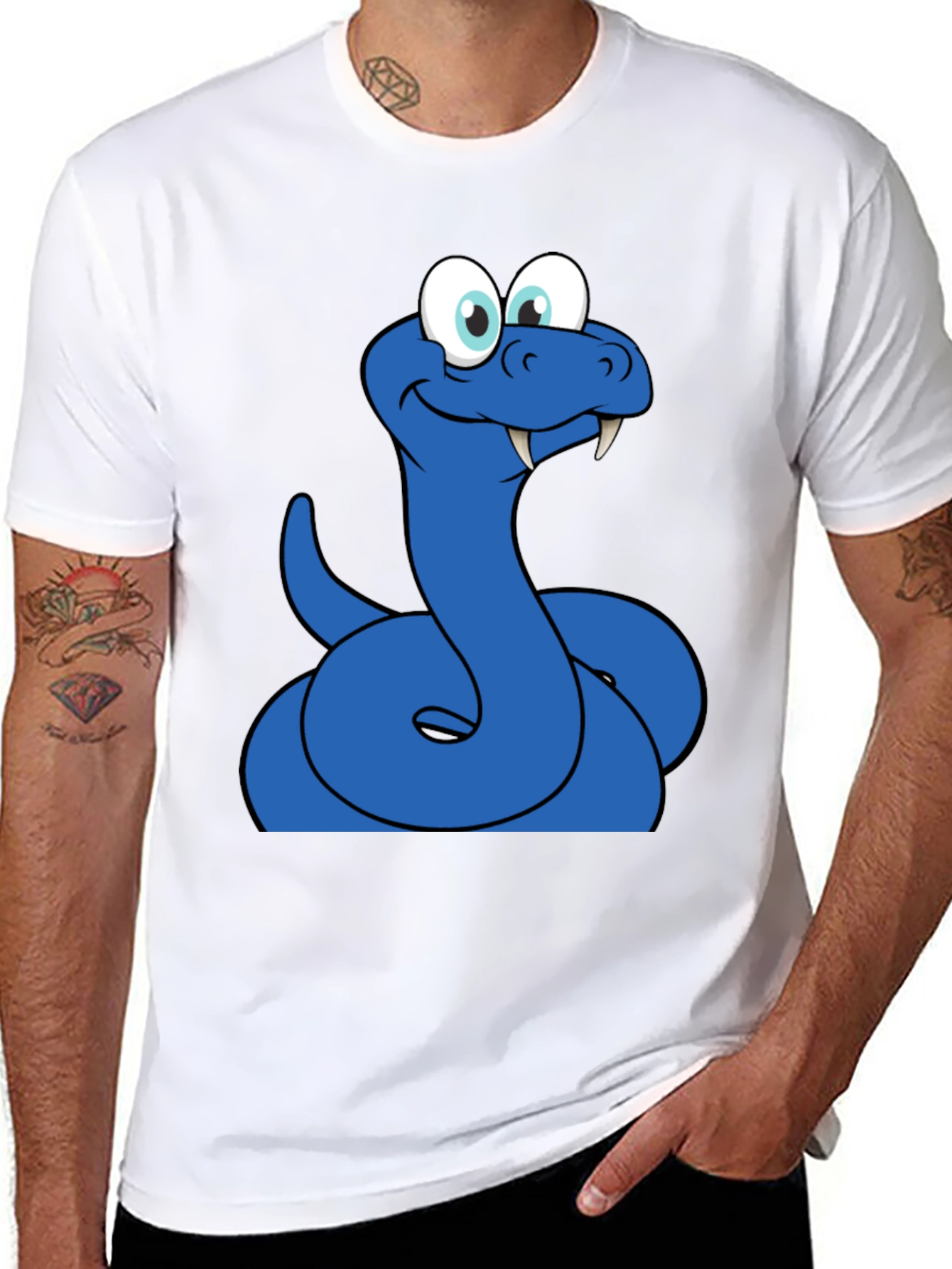Cartoon Snake Graphic Tee - Mens Black T-Shirt