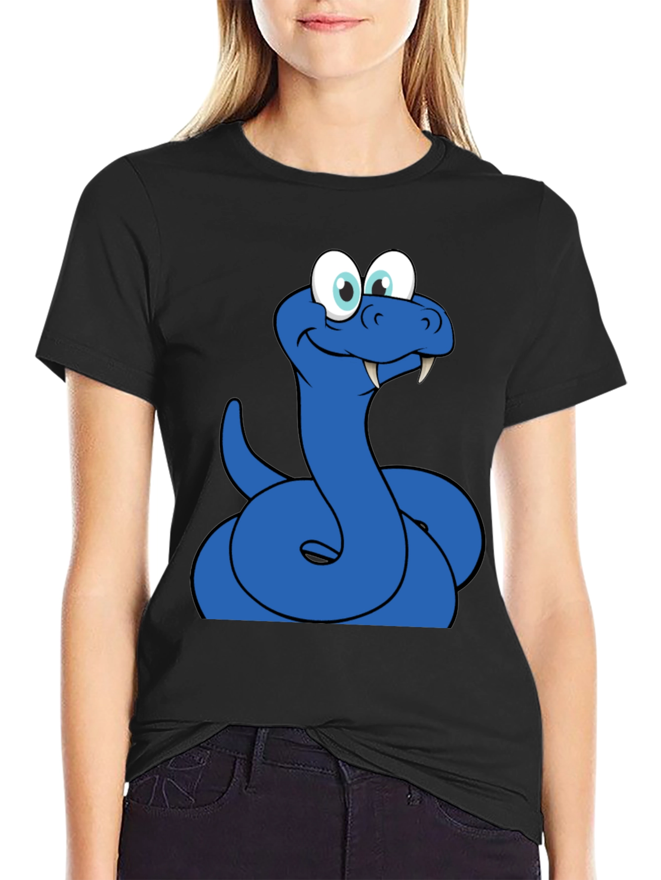 Cartoon Snake Graphic Tee - Mens Black T-Shirt