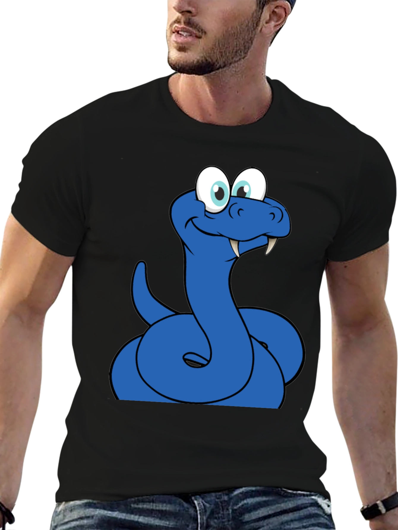 Cartoon Snake Graphic Tee - Mens Black T-Shirt