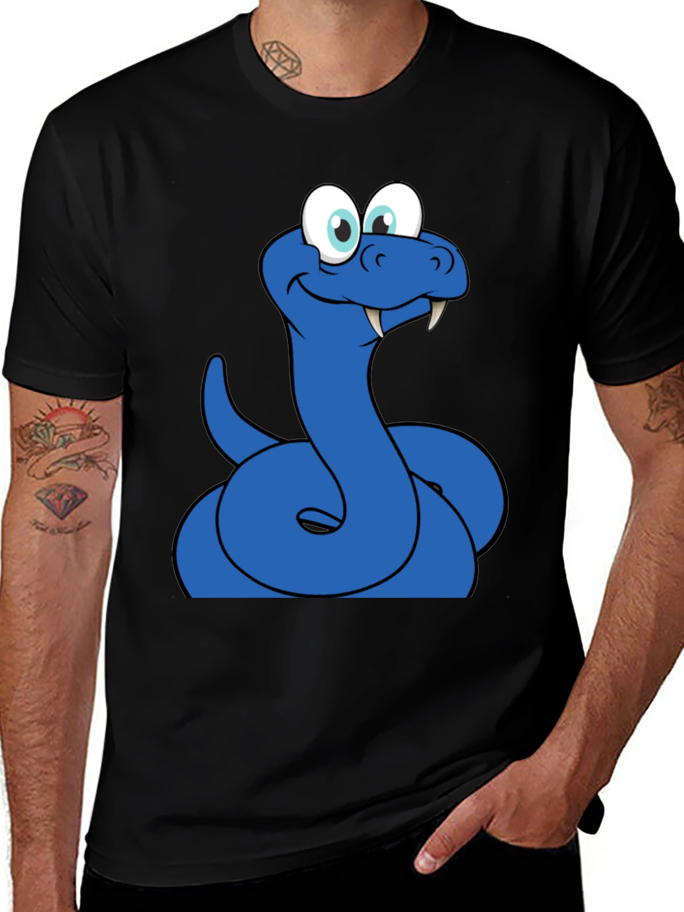 Cartoon Snake Graphic Tee - Mens Black T-Shirt