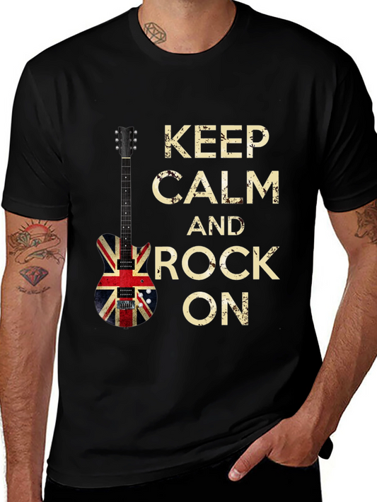 Keep Calm & Rock On Union Jack Guitar Graphic Tee