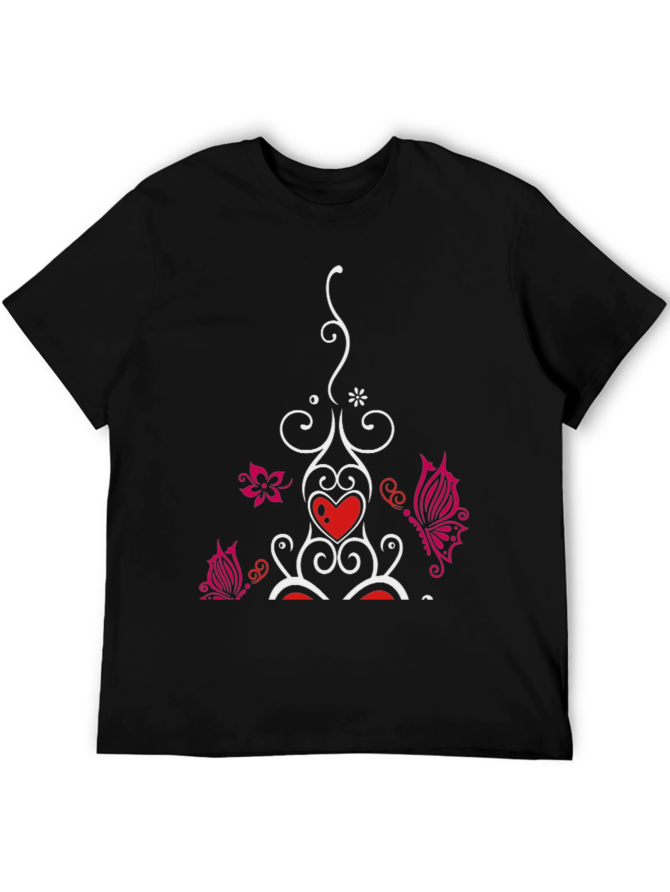 Heart Butterfly Graphic Black T-Shirt