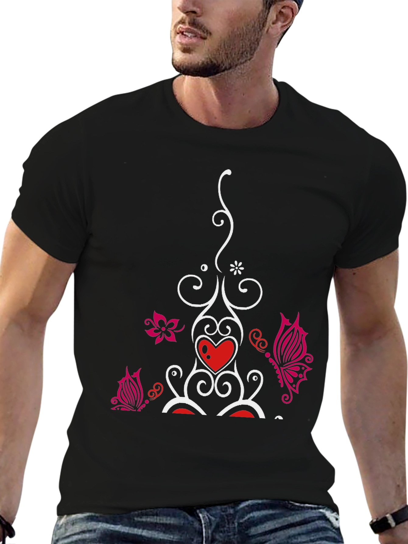 Heart Butterfly Graphic Black T-Shirt