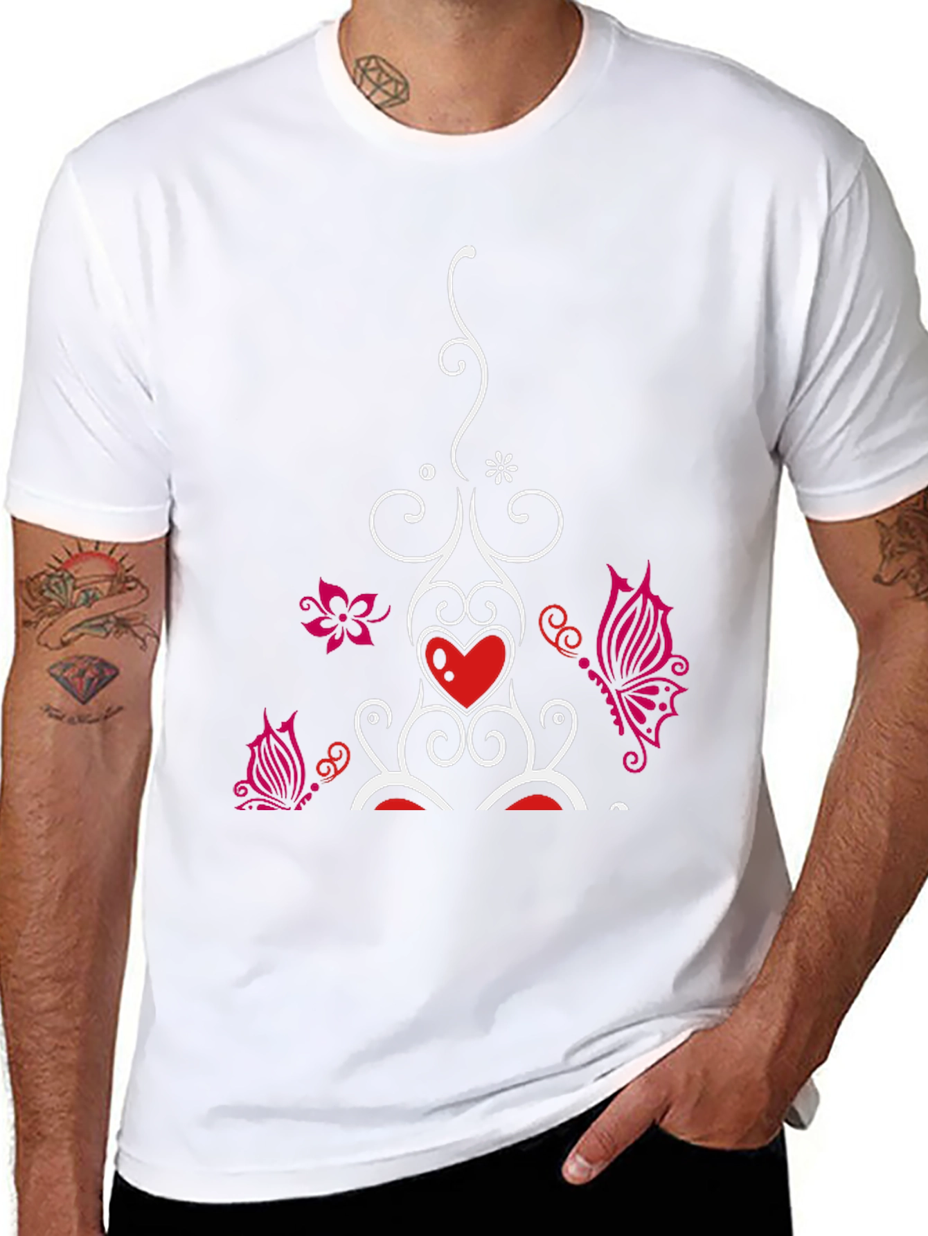 Heart Butterfly Graphic Black T-Shirt