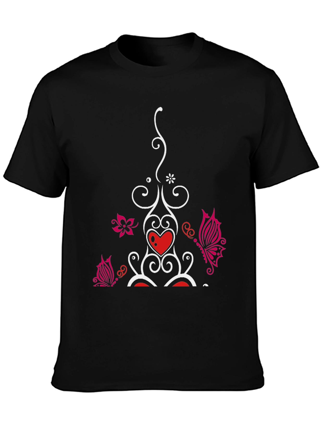 Heart Butterfly Graphic Black T-Shirt