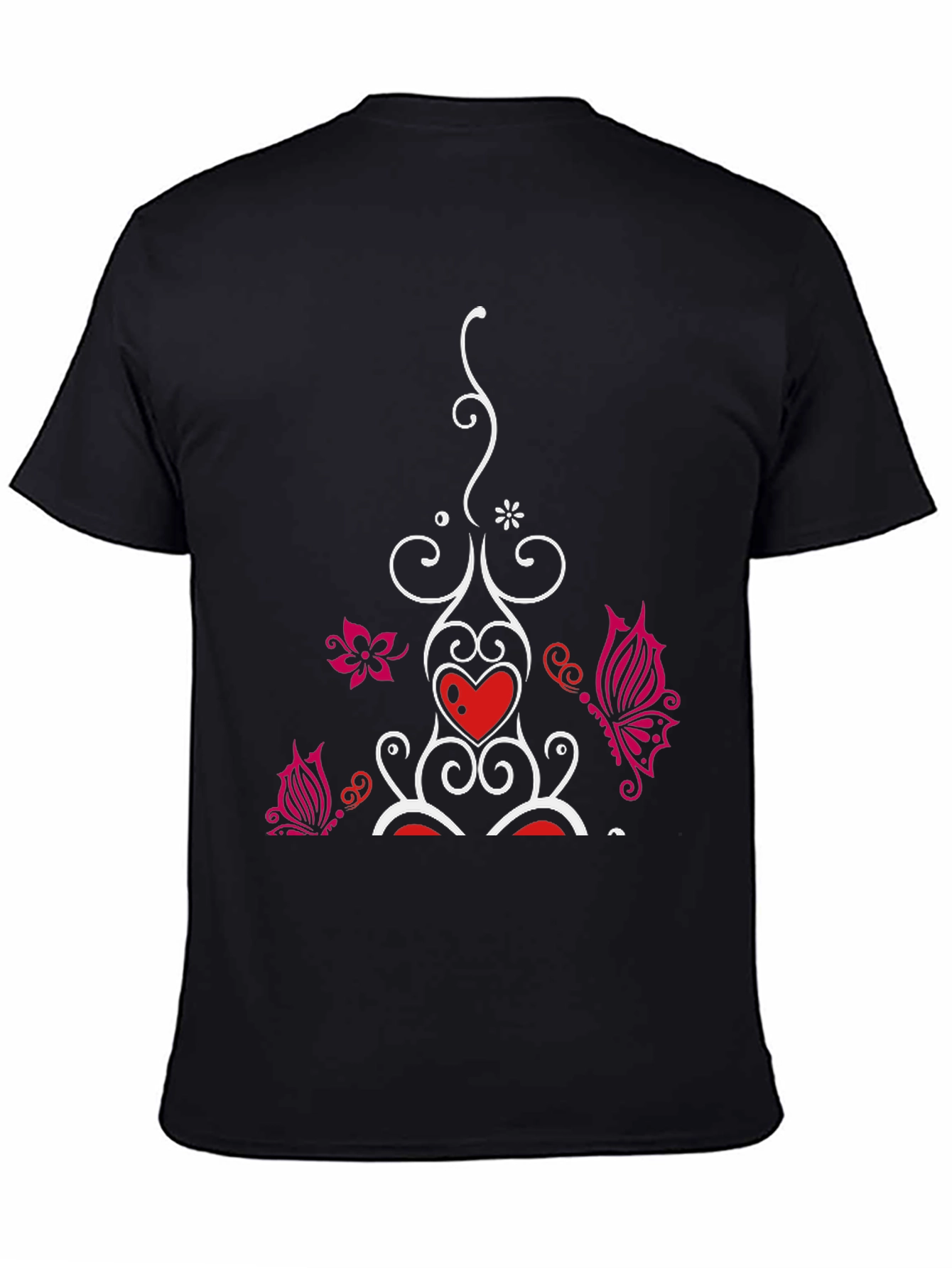 Heart Butterfly Graphic Black T-Shirt