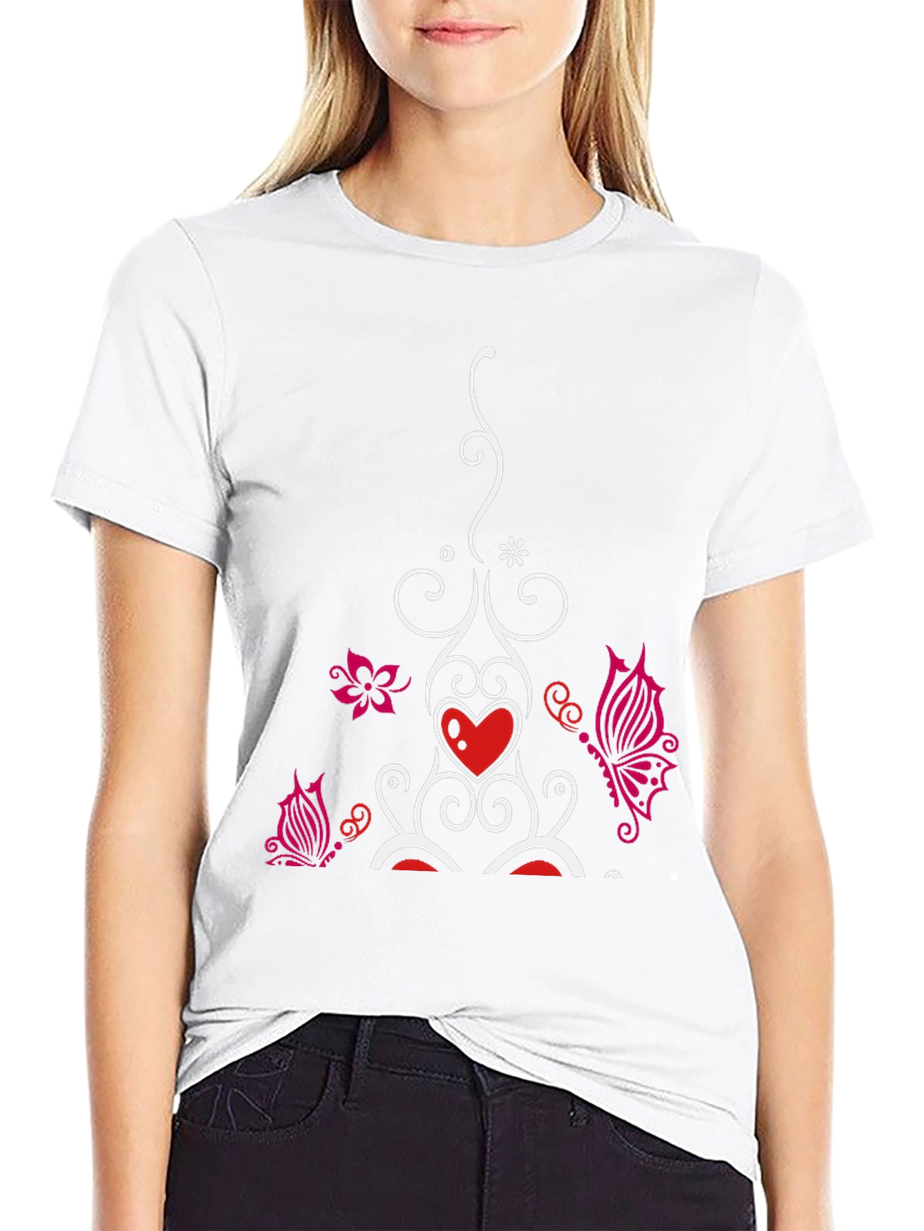 Heart Butterfly Graphic Black T-Shirt