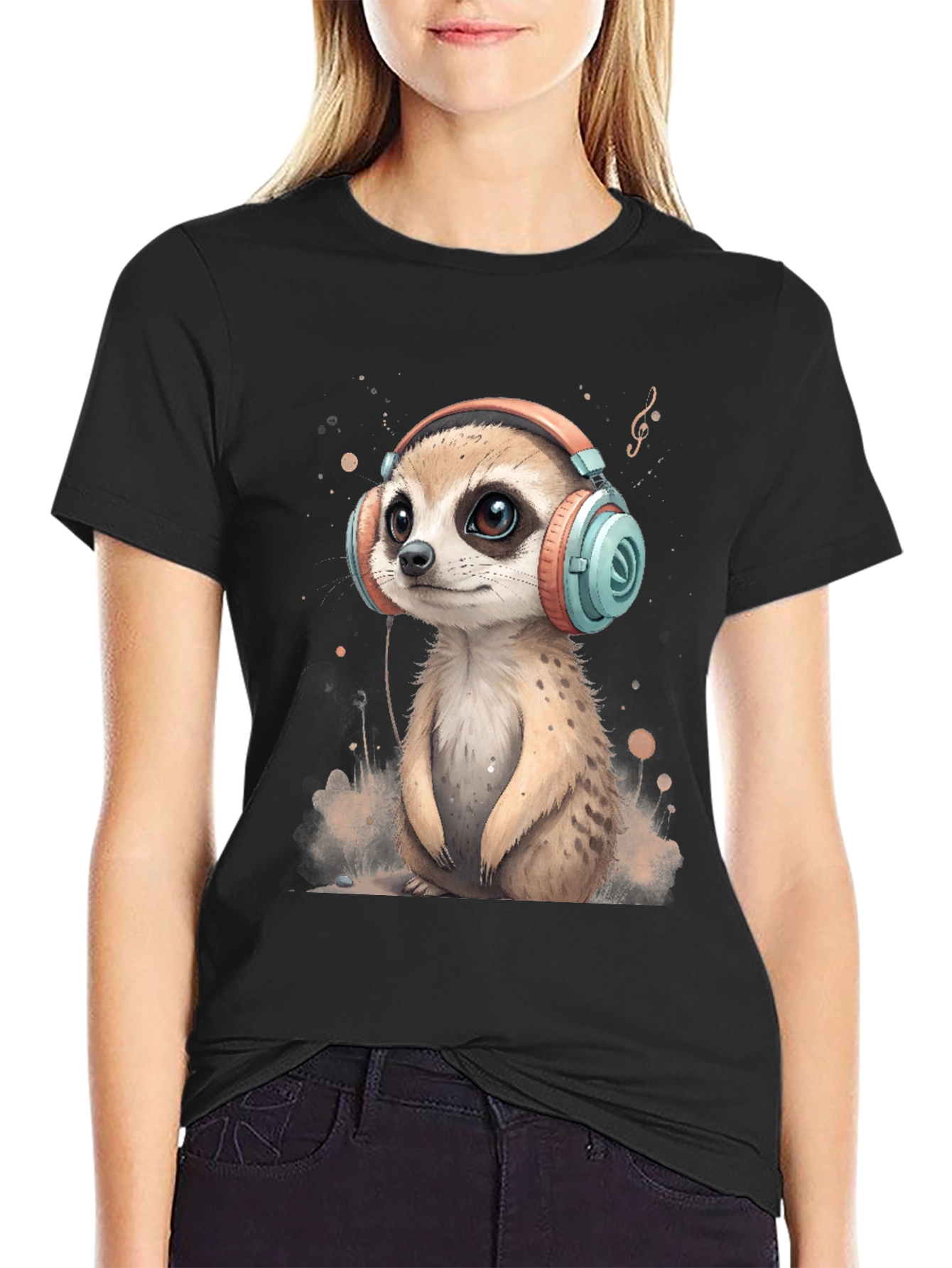Meerkat in Headphones Graphic Tee - Cool & Cute