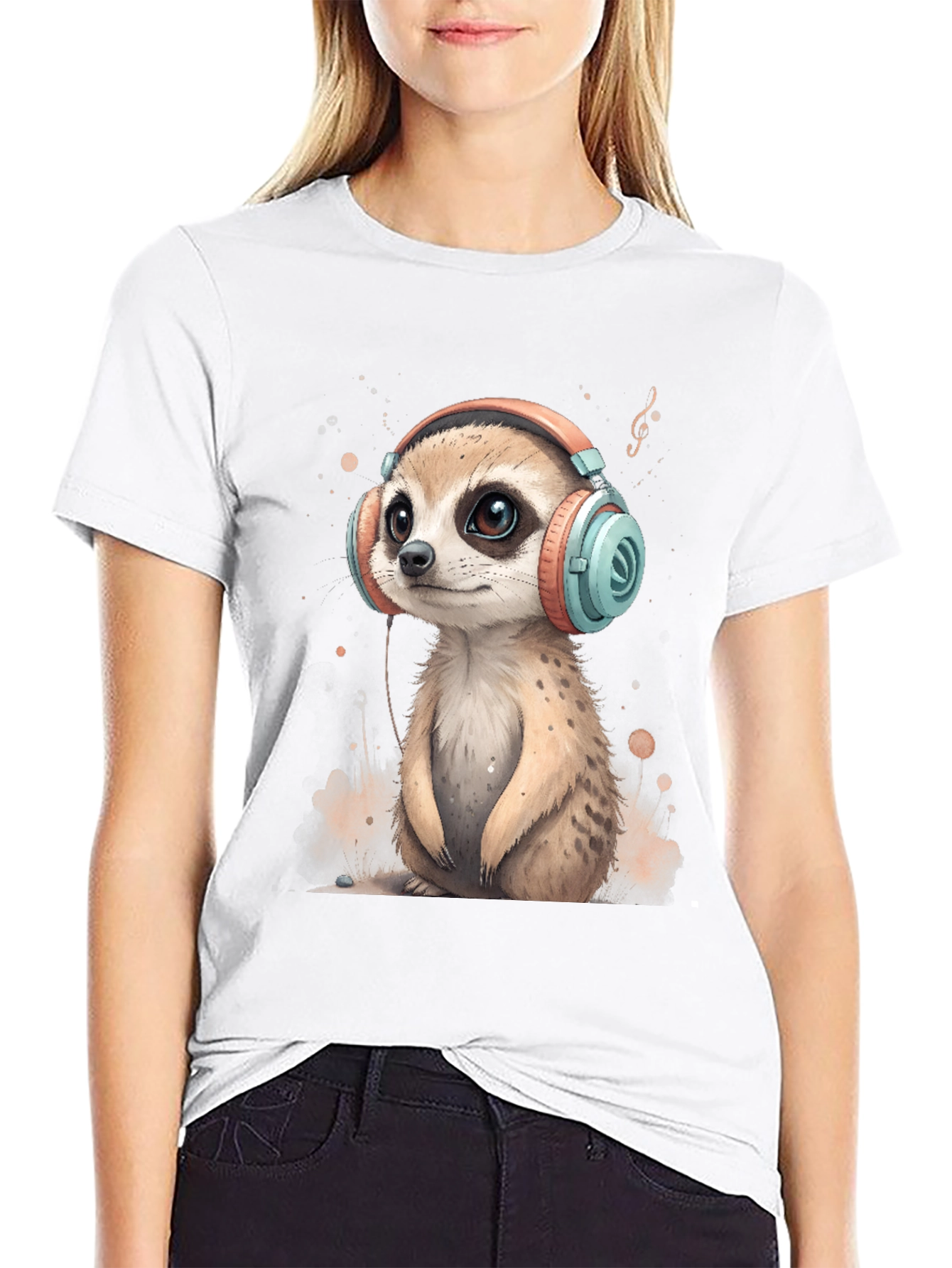 Meerkat in Headphones Graphic Tee - Cool & Cute