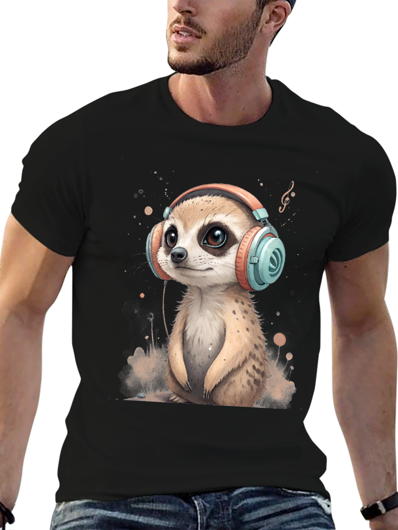 Meerkat in Headphones Graphic Tee - Cool & Cute
