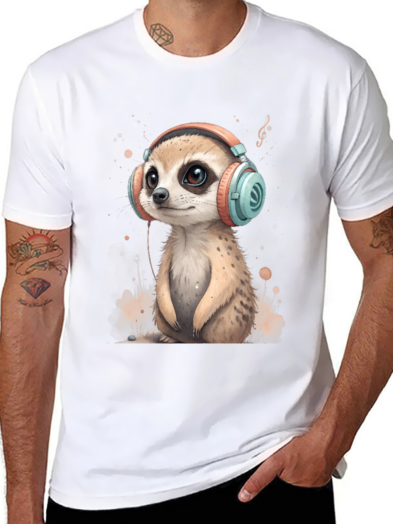 Meerkat in Headphones Graphic Tee - Cool & Cute