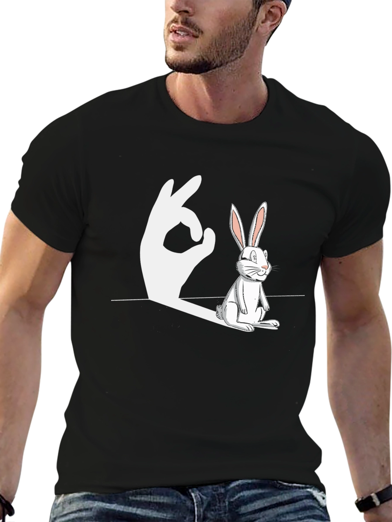 Rabbit Shadow Hand Gesture Funny Graphic T-Shirt