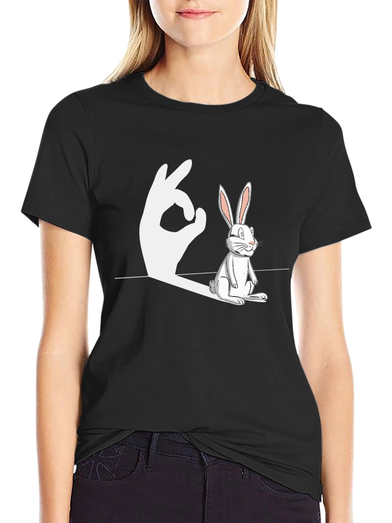 Rabbit Shadow Hand Gesture Funny Graphic T-Shirt