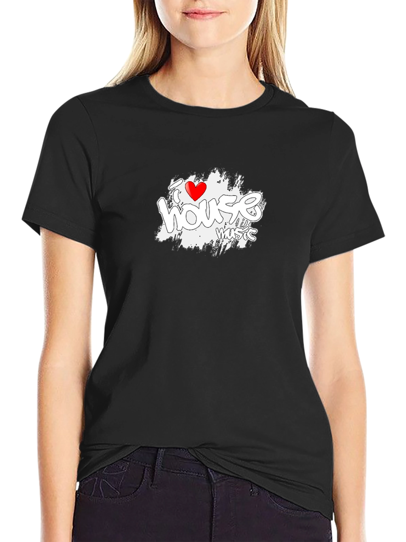 I Love House Music Graphic Tee - Black