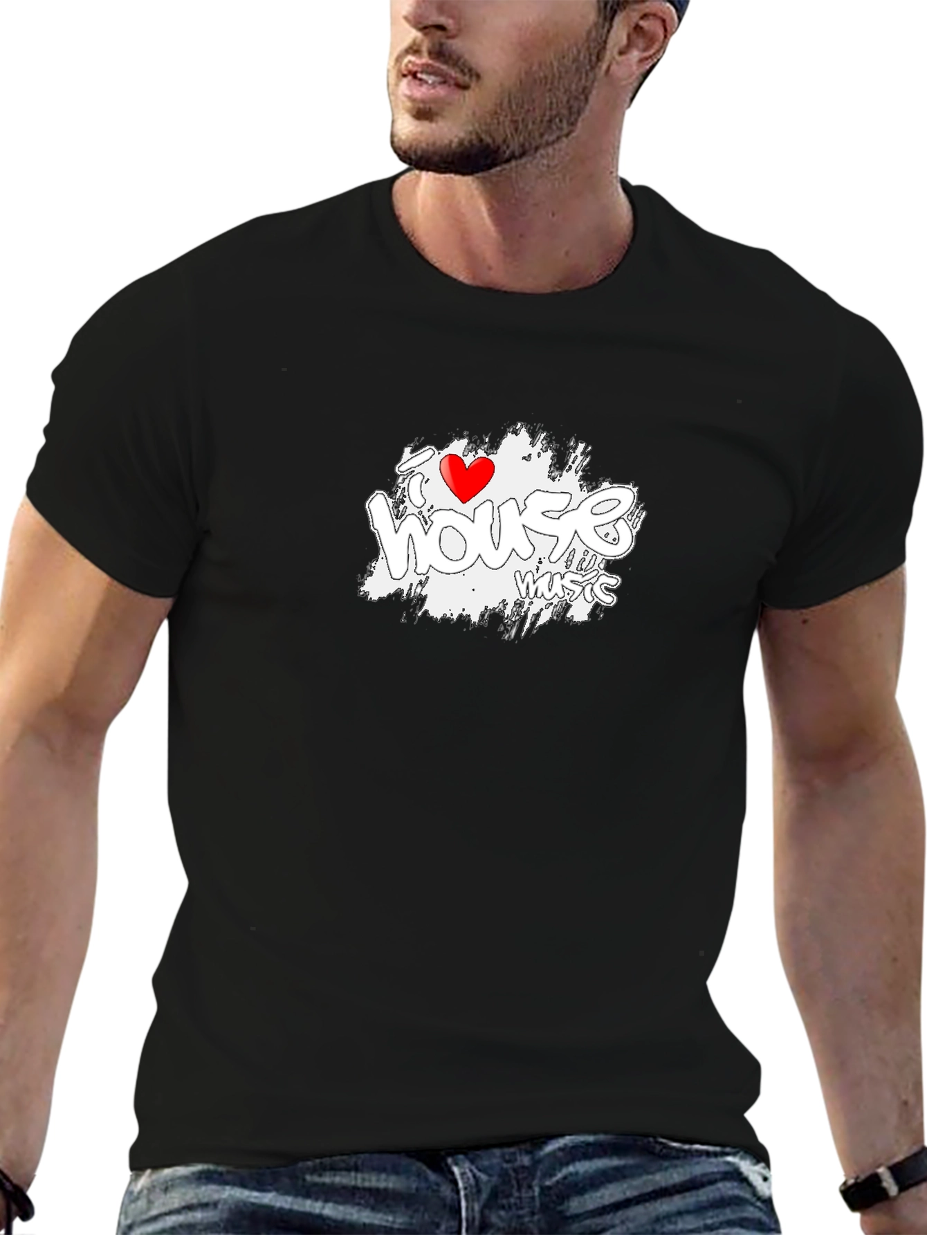 I Love House Music Graphic Tee - Black