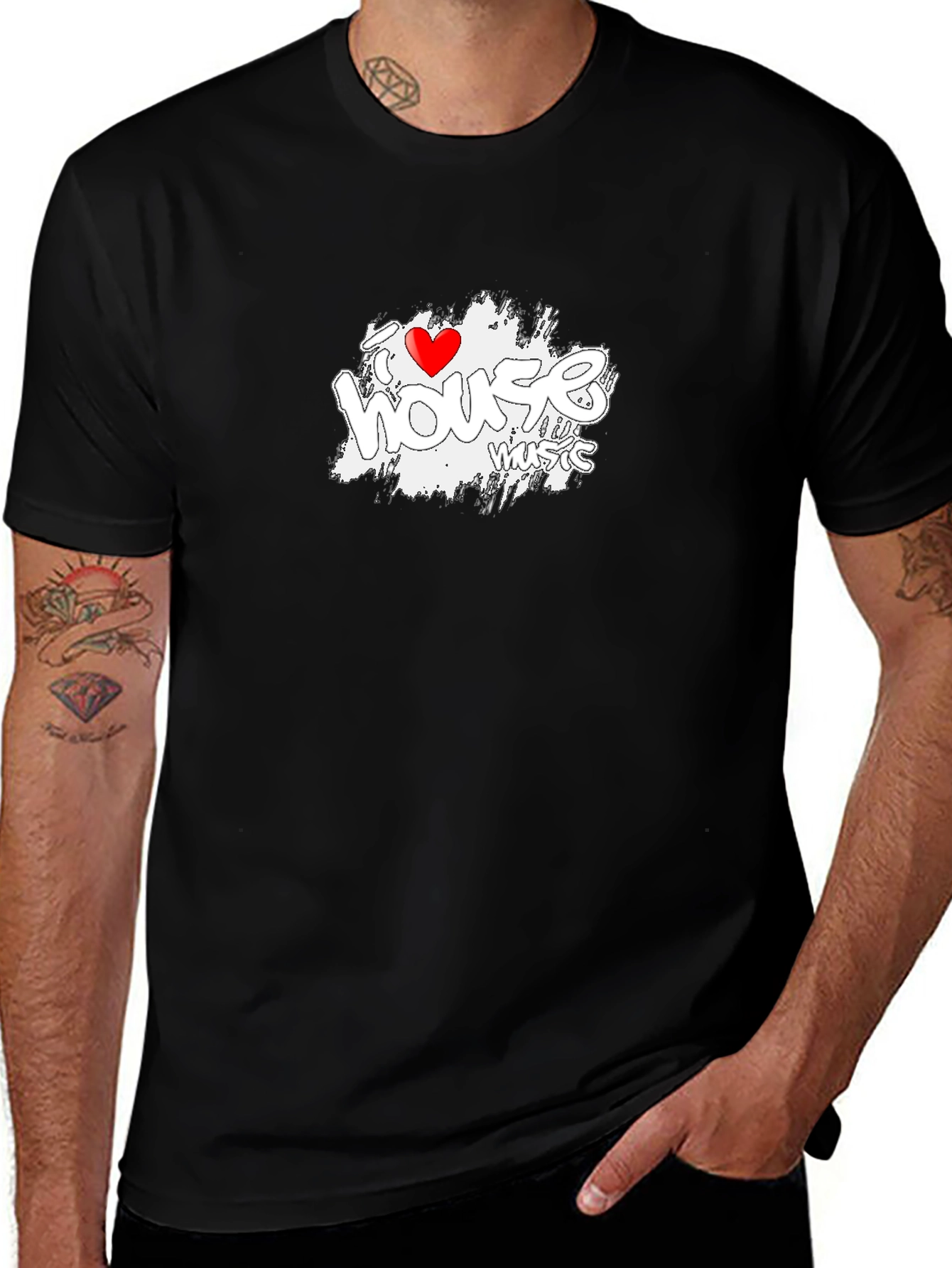I Love House Music Graphic Tee - Black