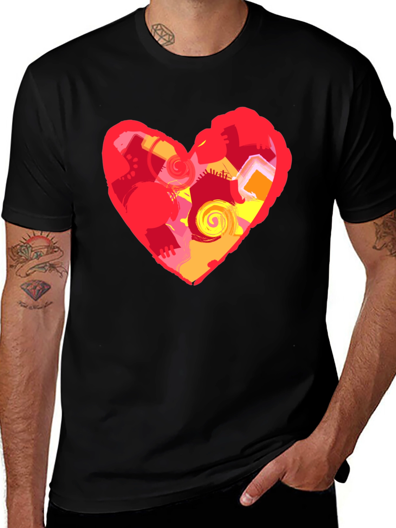Abstract Heart Graphic Black T-Shirt
