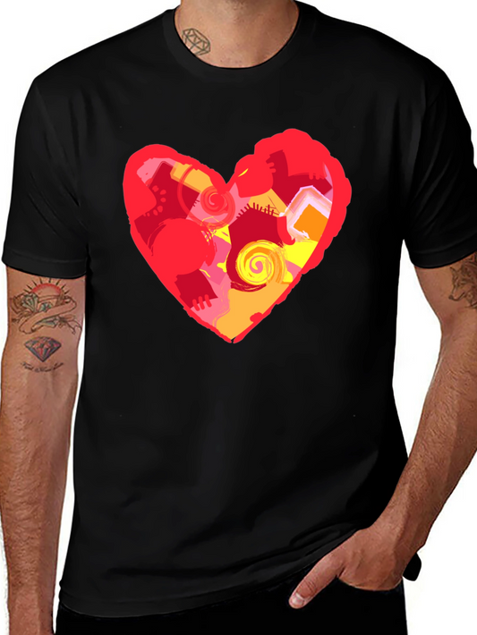 Abstract Heart Graphic Black T-Shirt