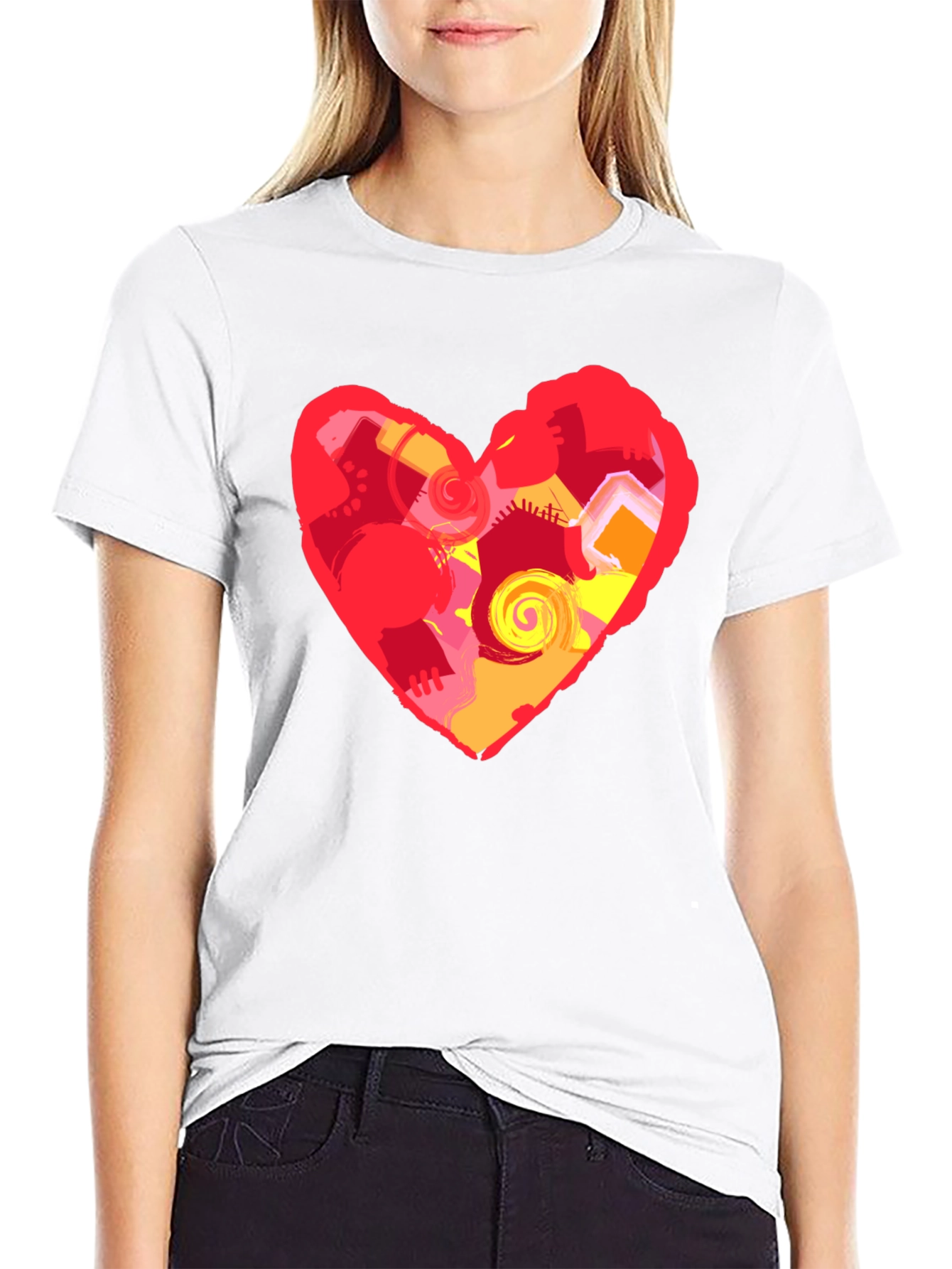 Abstract Heart Graphic Black T-Shirt
