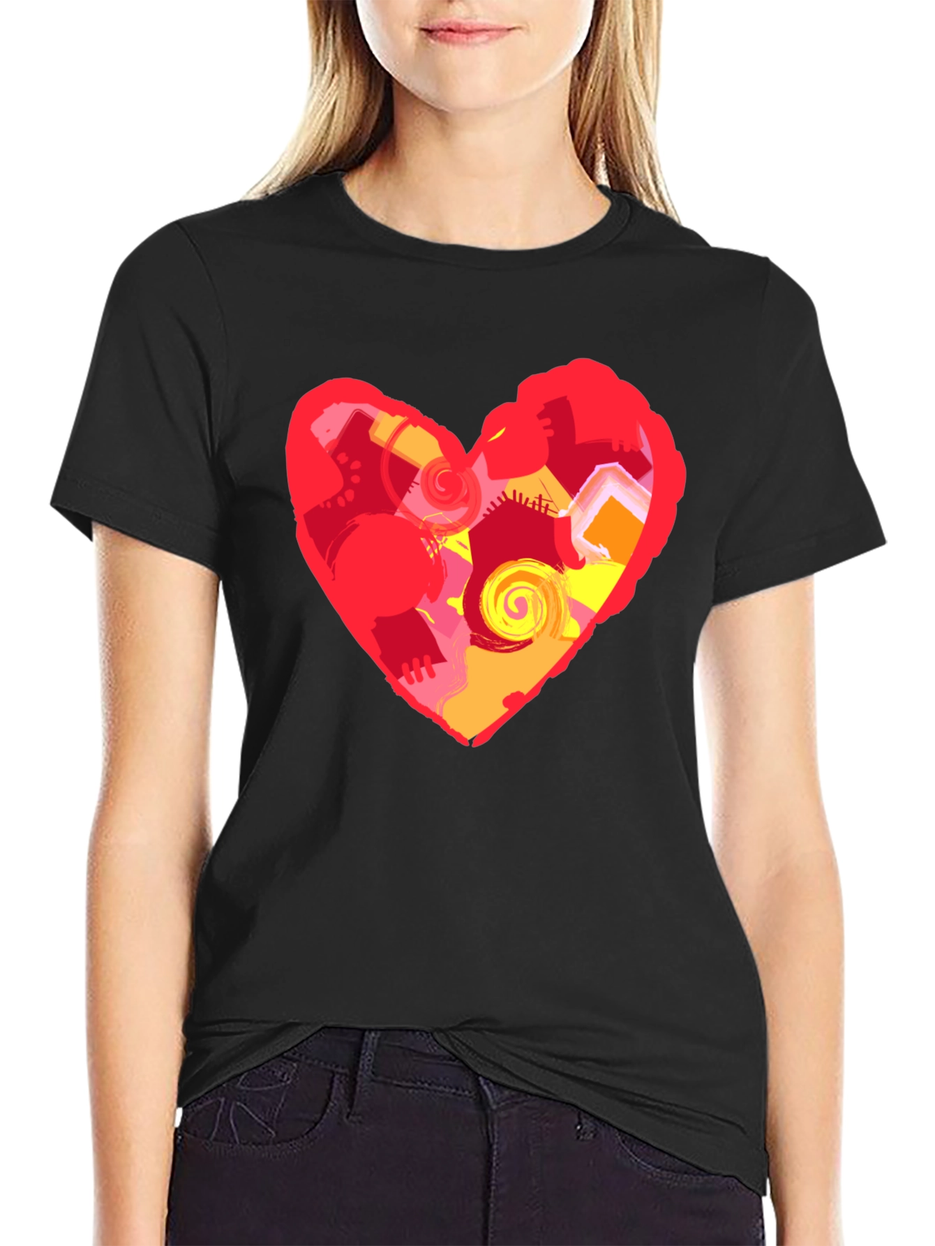 Abstract Heart Graphic Black T-Shirt