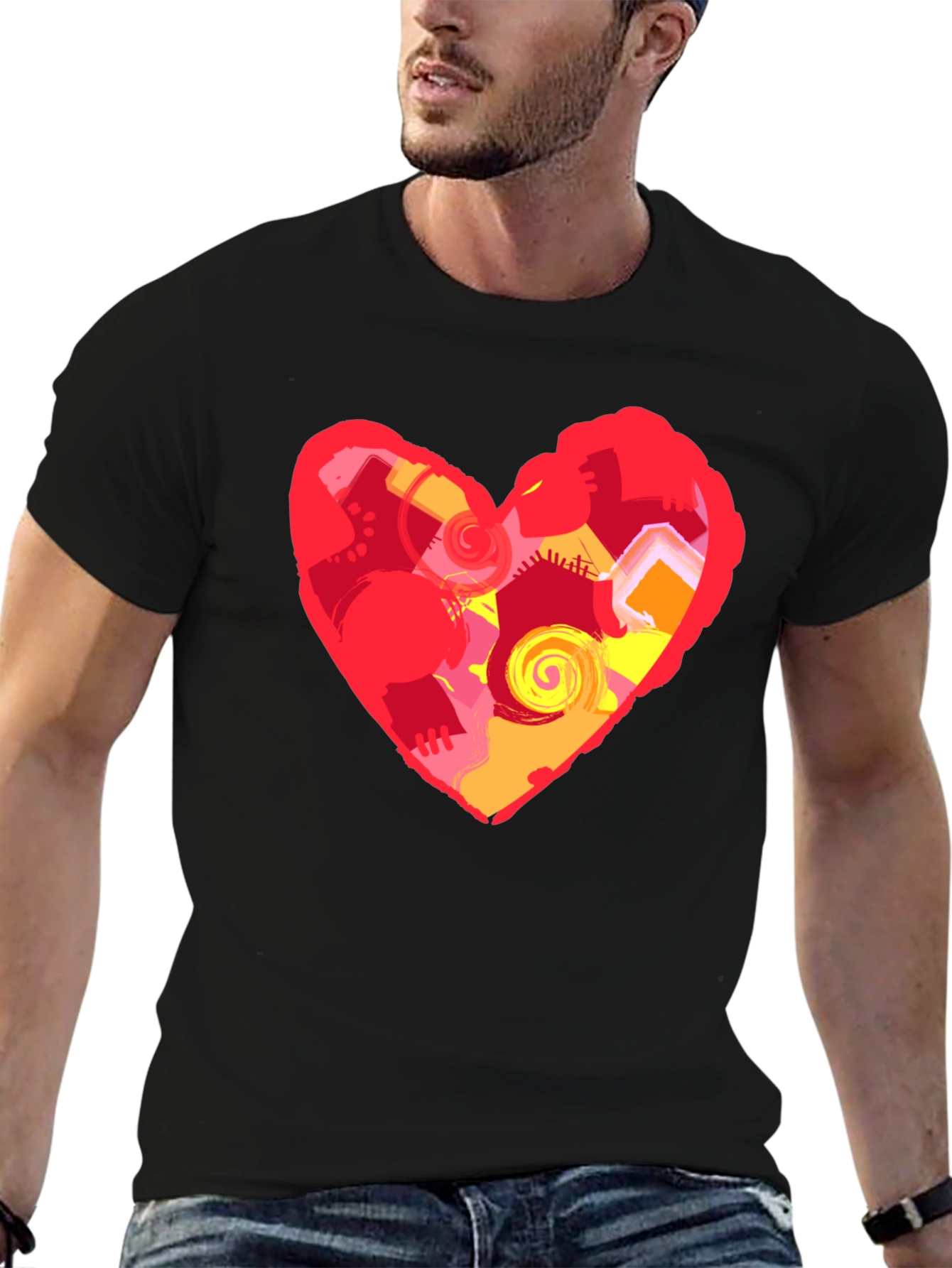 Abstract Heart Graphic Black T-Shirt