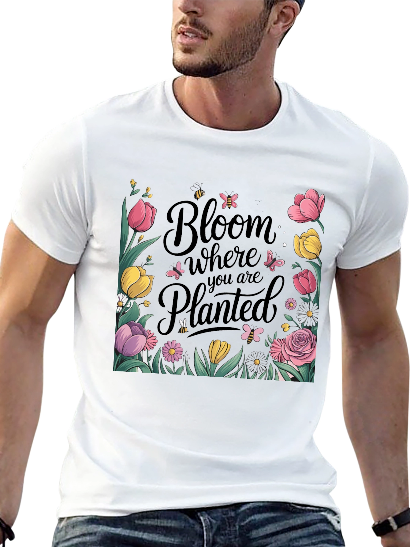 Bloom Where You Are Planted Black T-Shirt