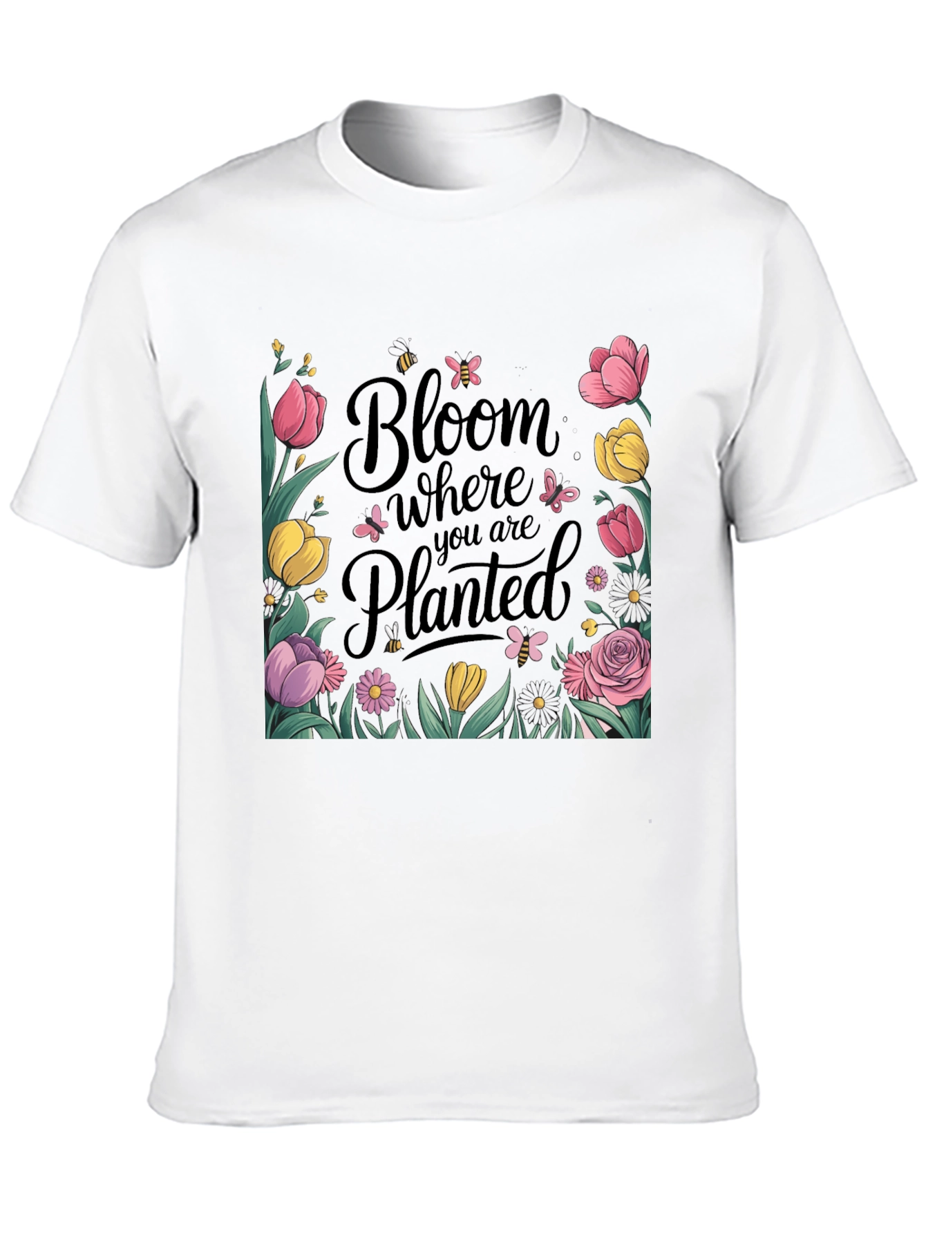 Bloom Where You Are Planted Black T-Shirt