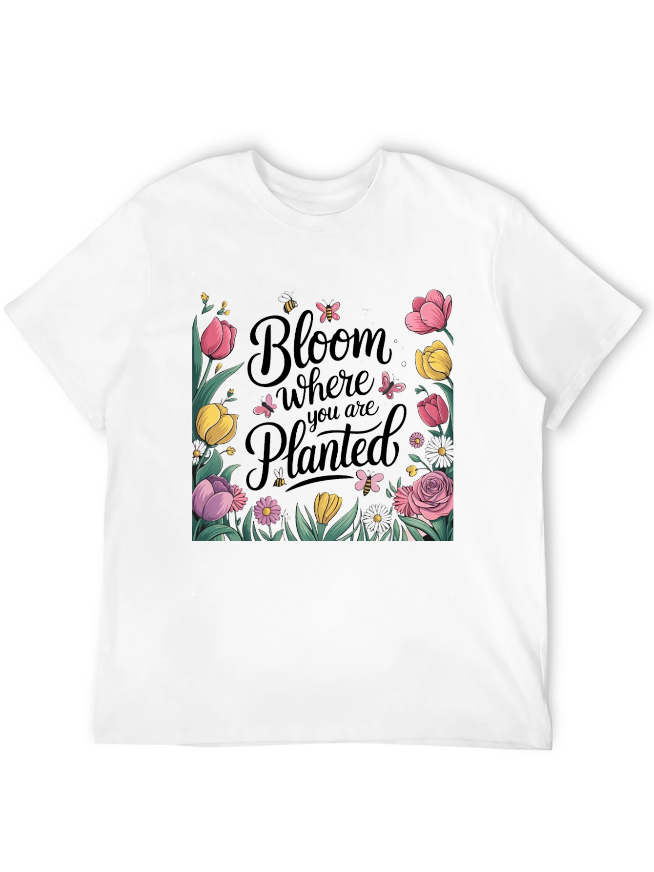 Bloom Where You Are Planted Black T-Shirt