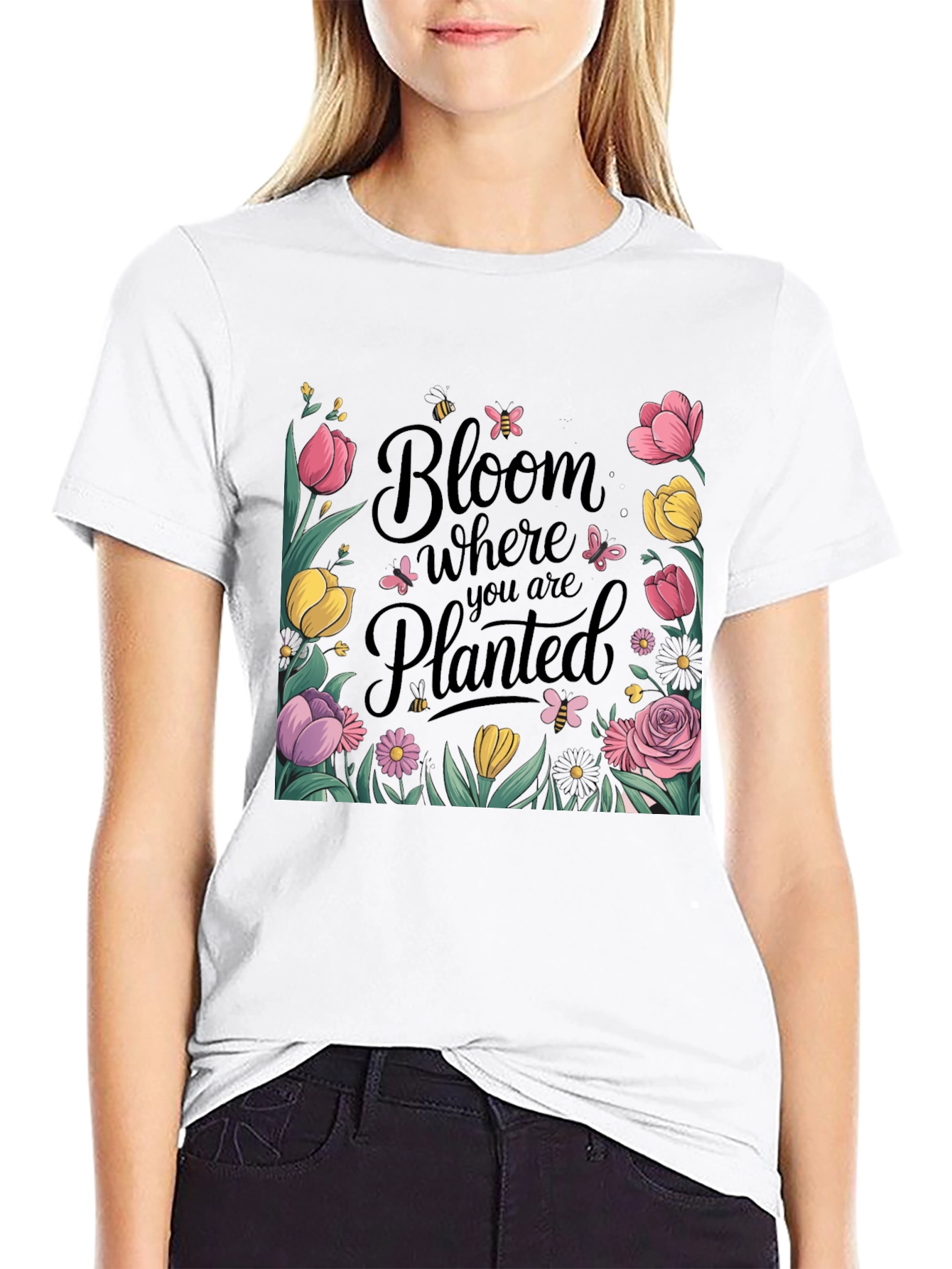 Bloom Where You Are Planted Black T-Shirt