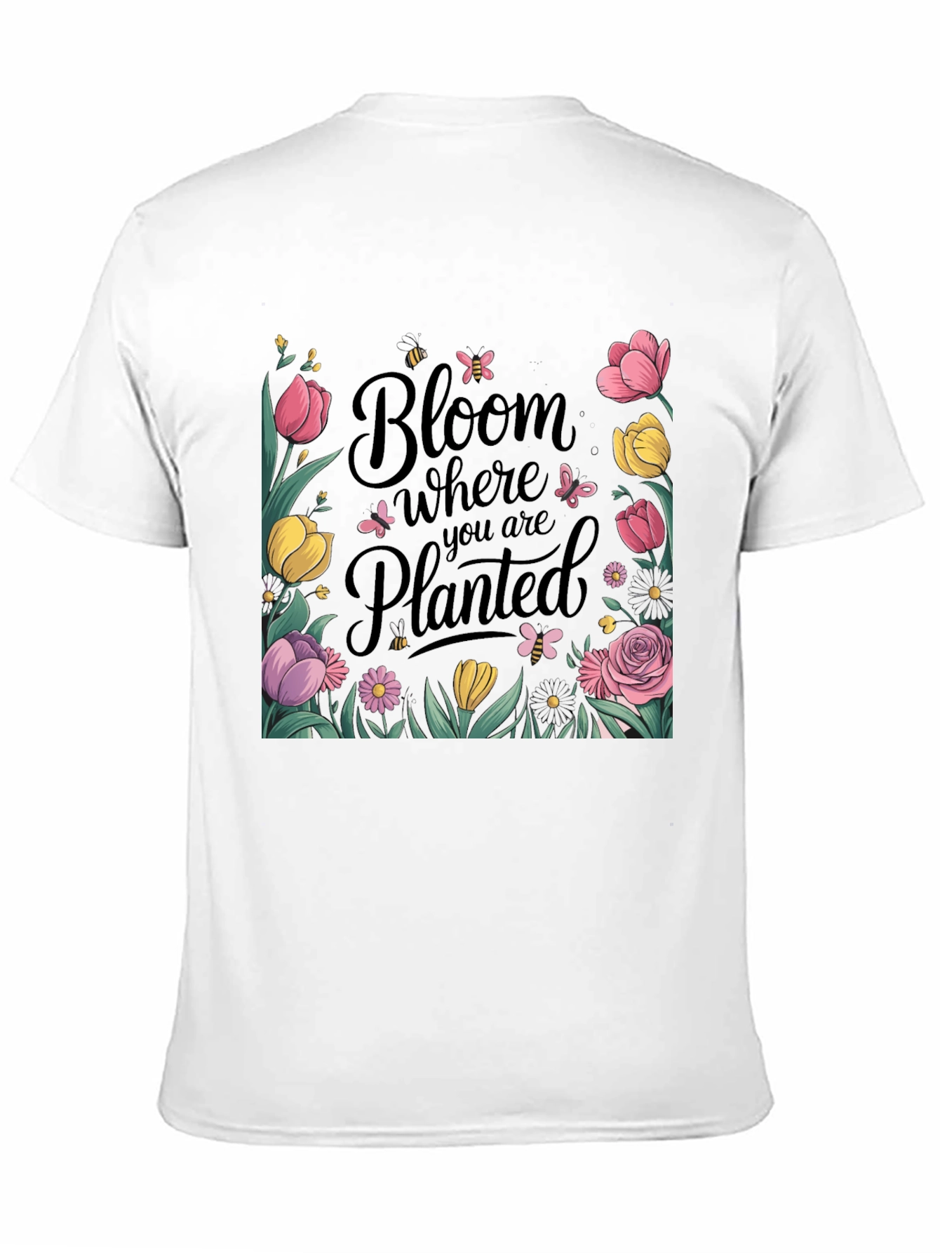 Bloom Where You Are Planted Black T-Shirt