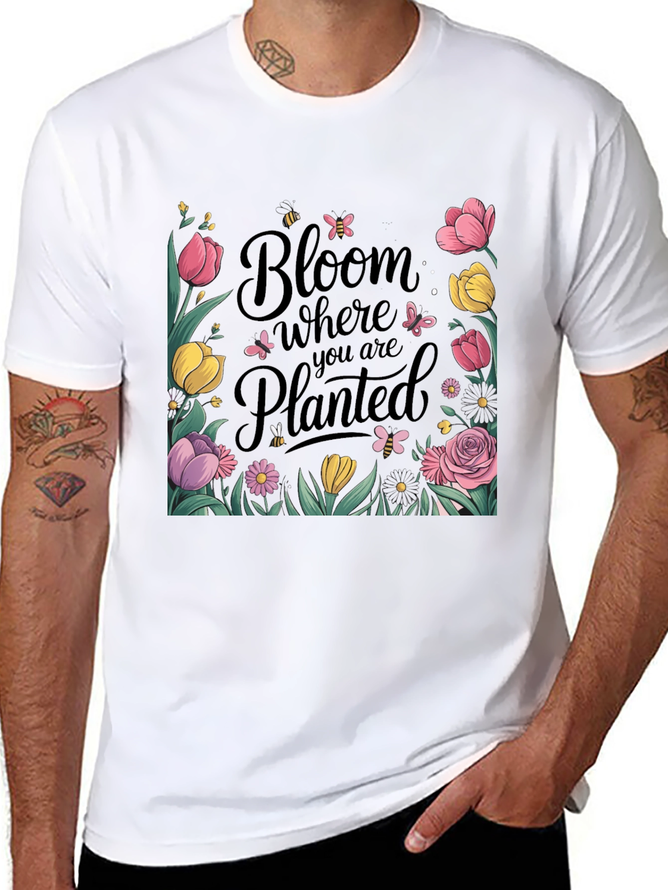 Bloom Where You Are Planted Black T-Shirt