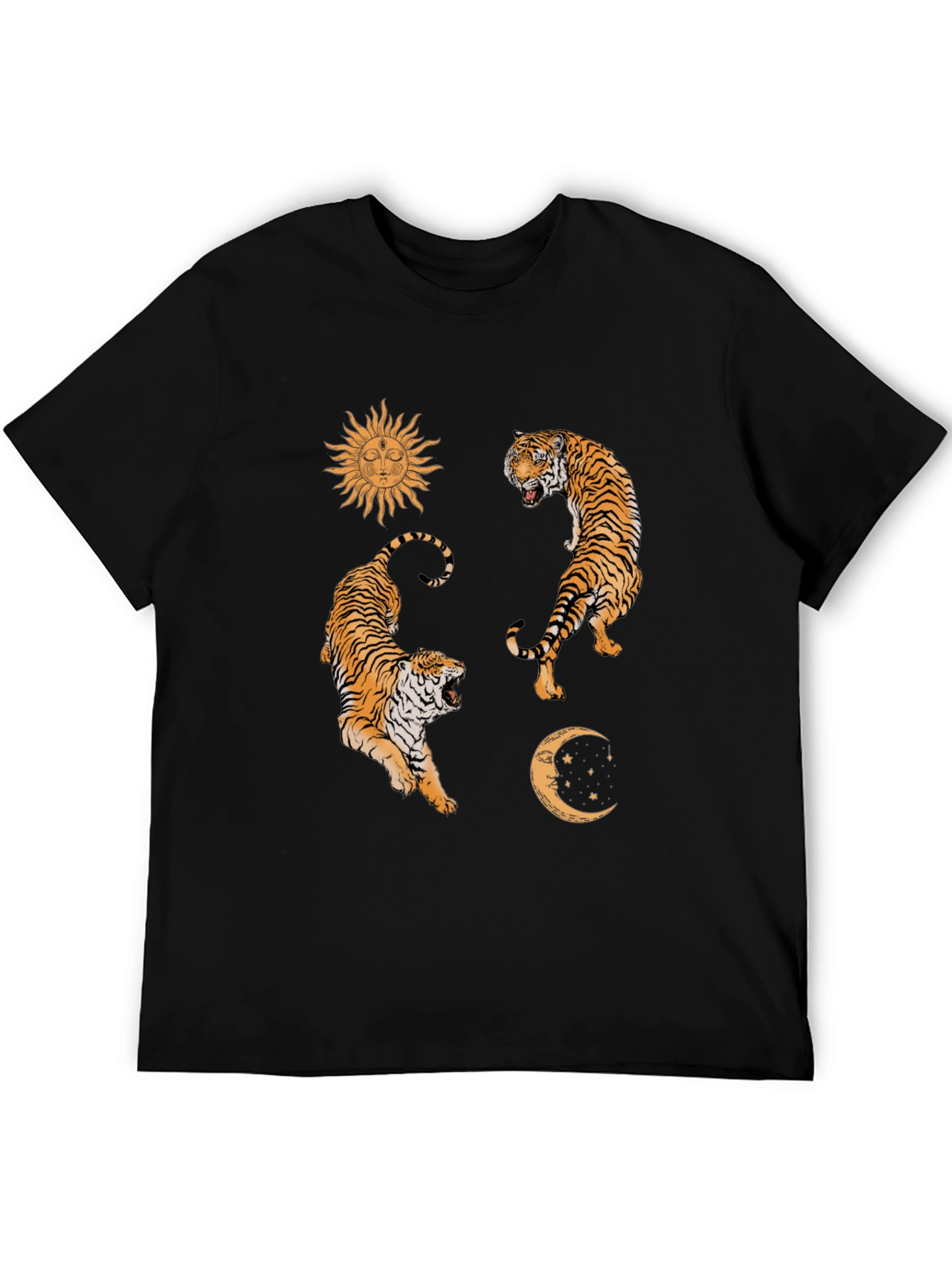 Celestial Tiger Graphic Tee - Sun & Moon Design