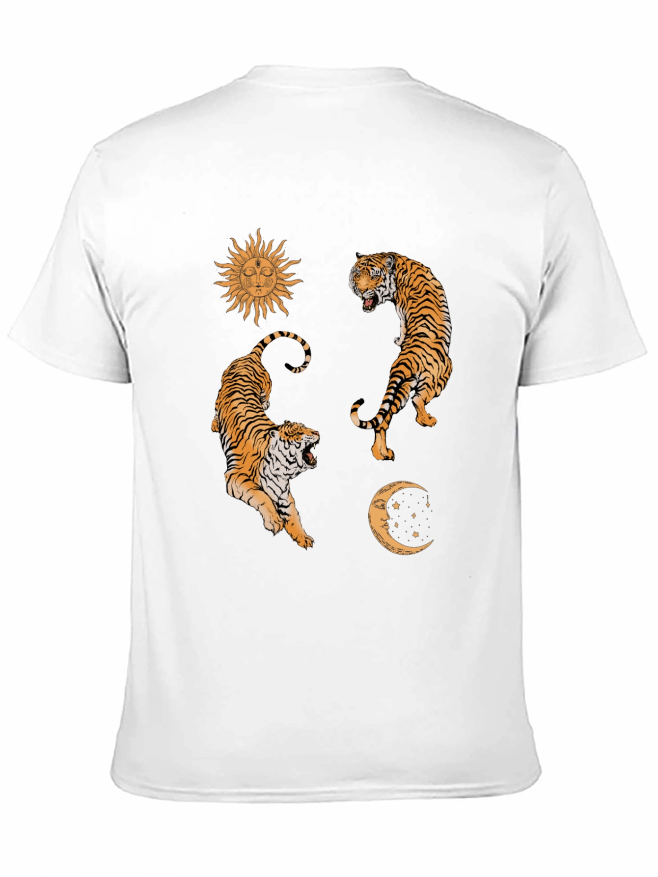 Celestial Tiger Graphic Tee - Sun & Moon Design