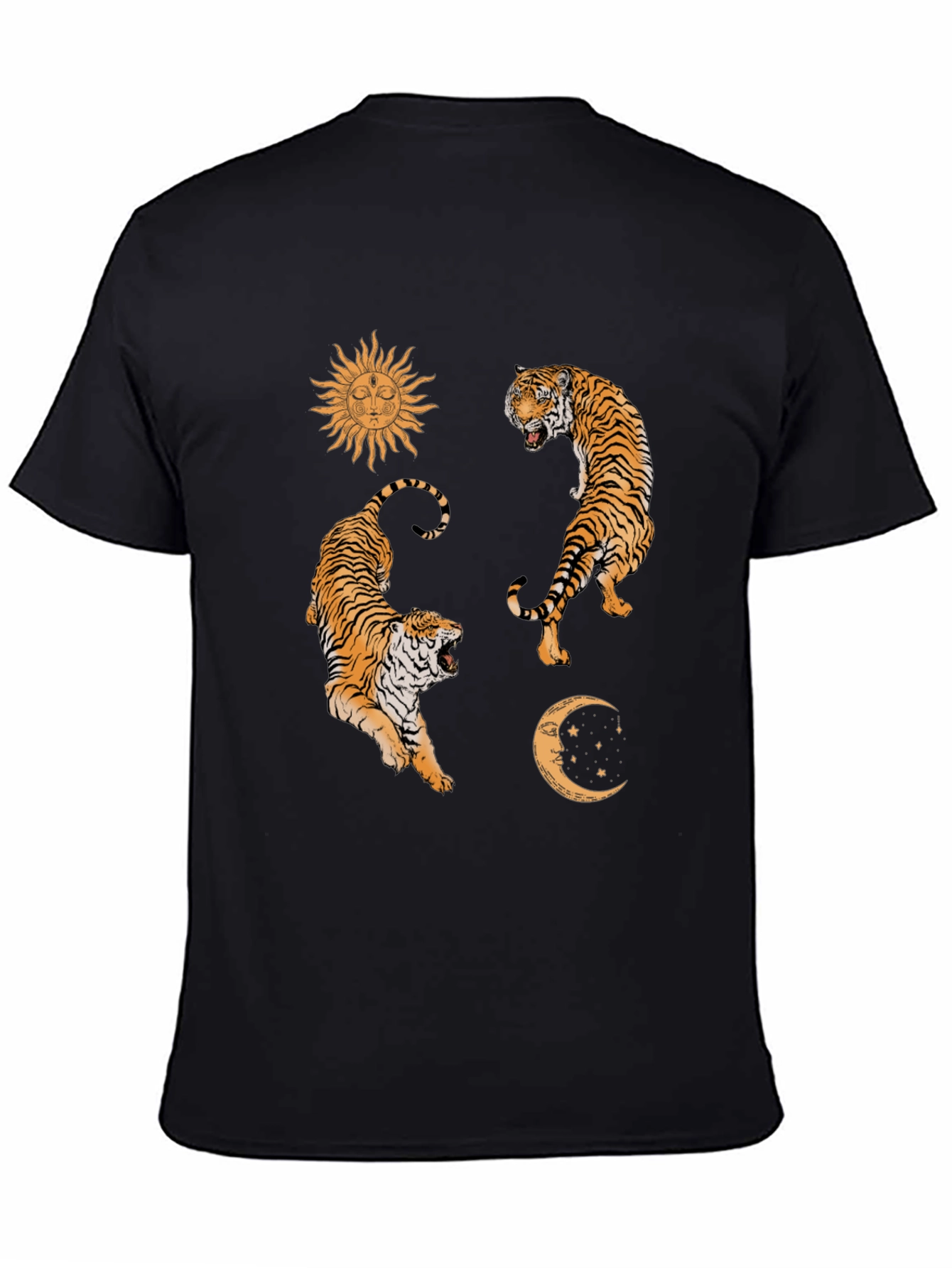 Celestial Tiger Graphic Tee - Sun & Moon Design