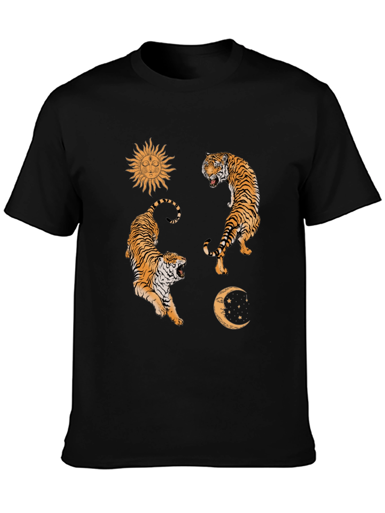 Celestial Tiger Graphic Tee - Sun & Moon Design