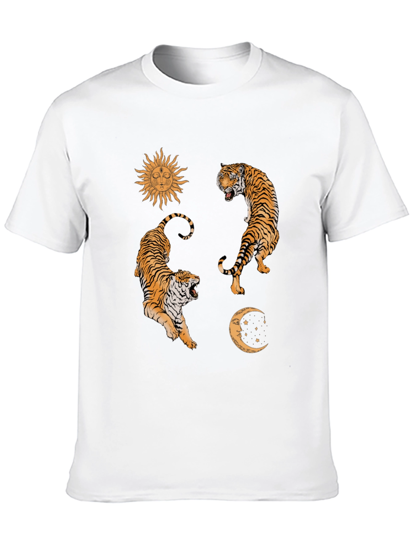 Celestial Tiger Graphic Tee - Sun & Moon Design
