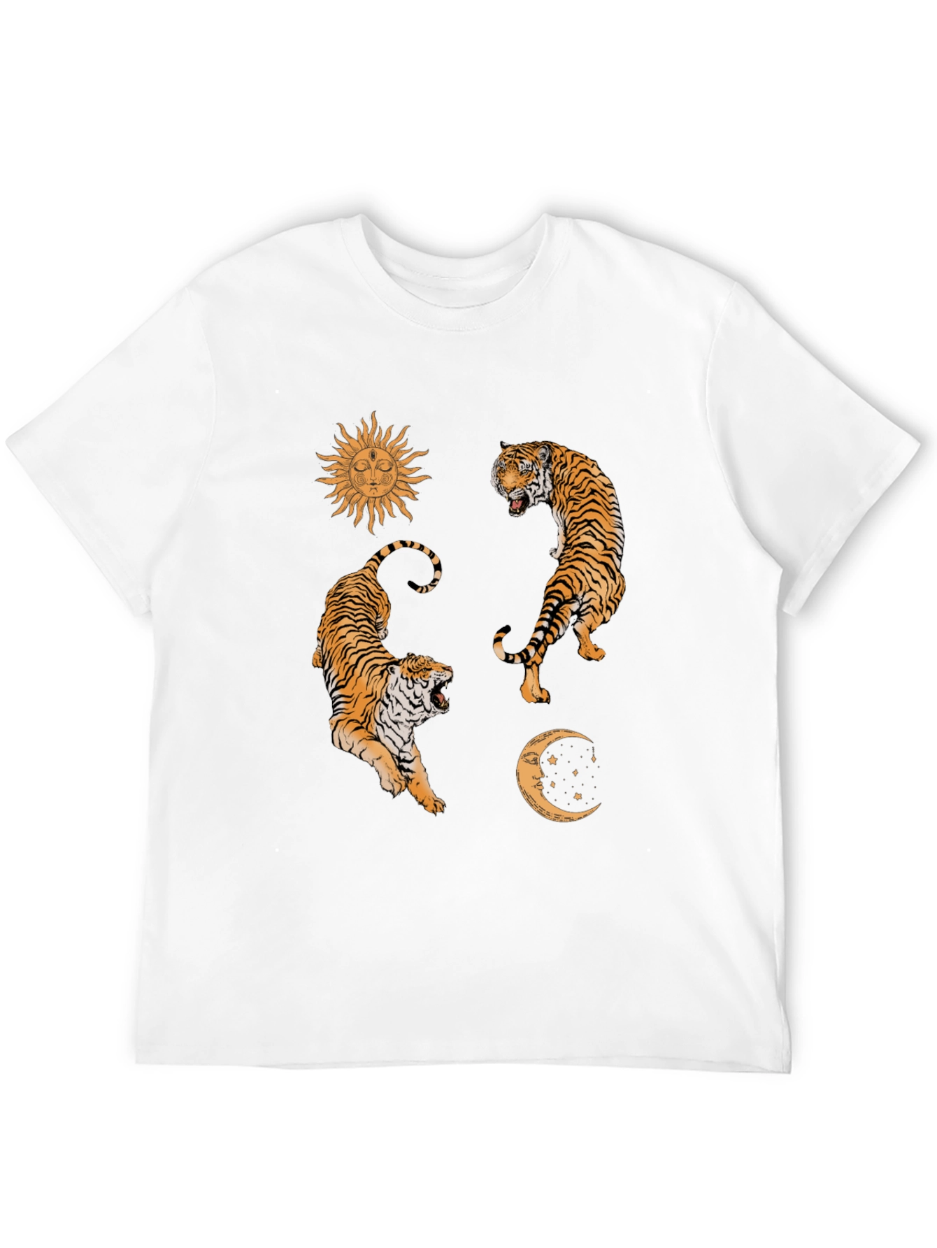Celestial Tiger Graphic Tee - Sun & Moon Design