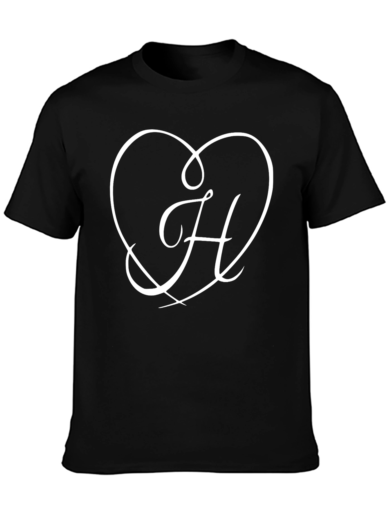 Heart H Letter Black T-Shirt