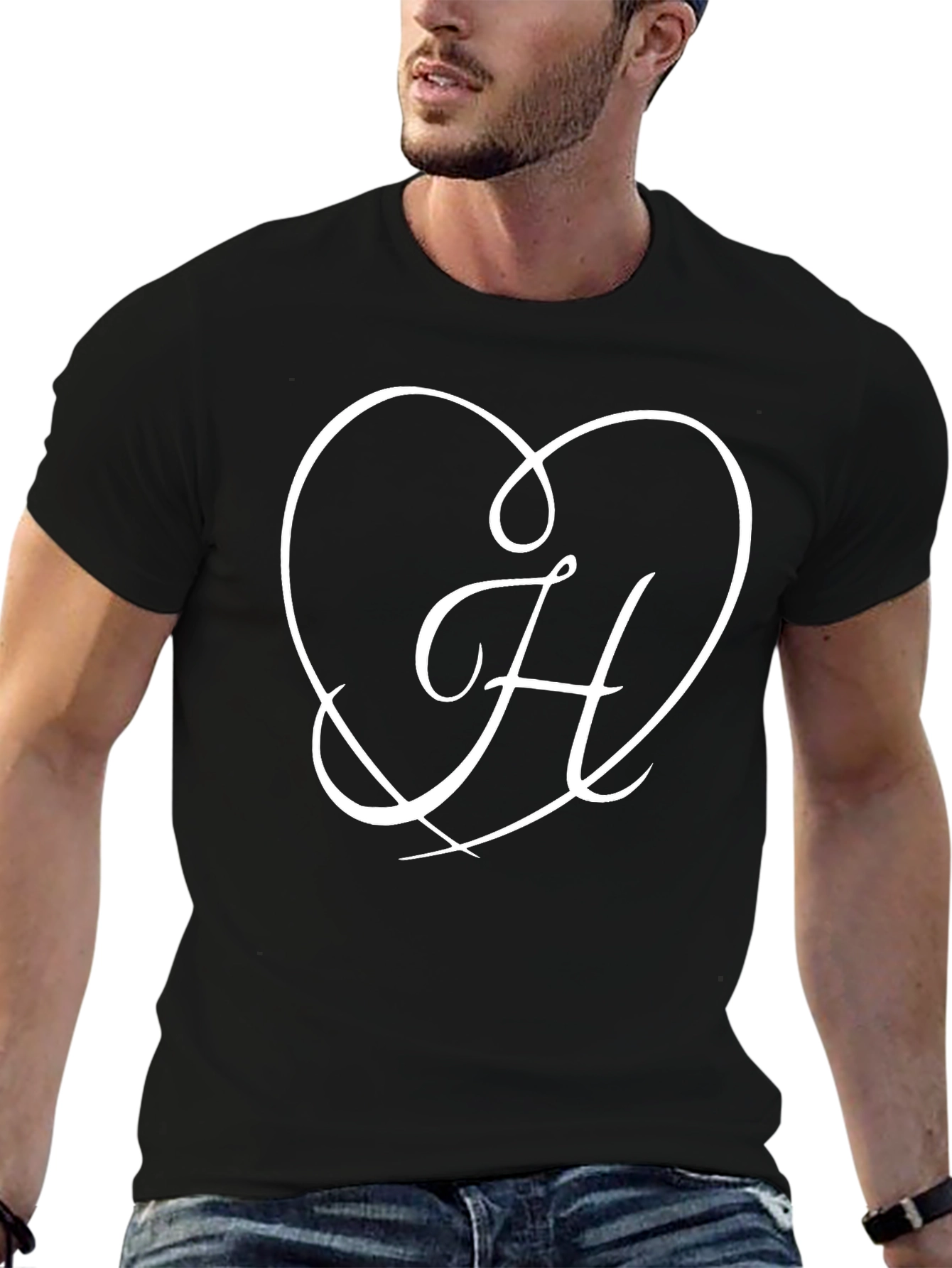 Heart H Letter Black T-Shirt